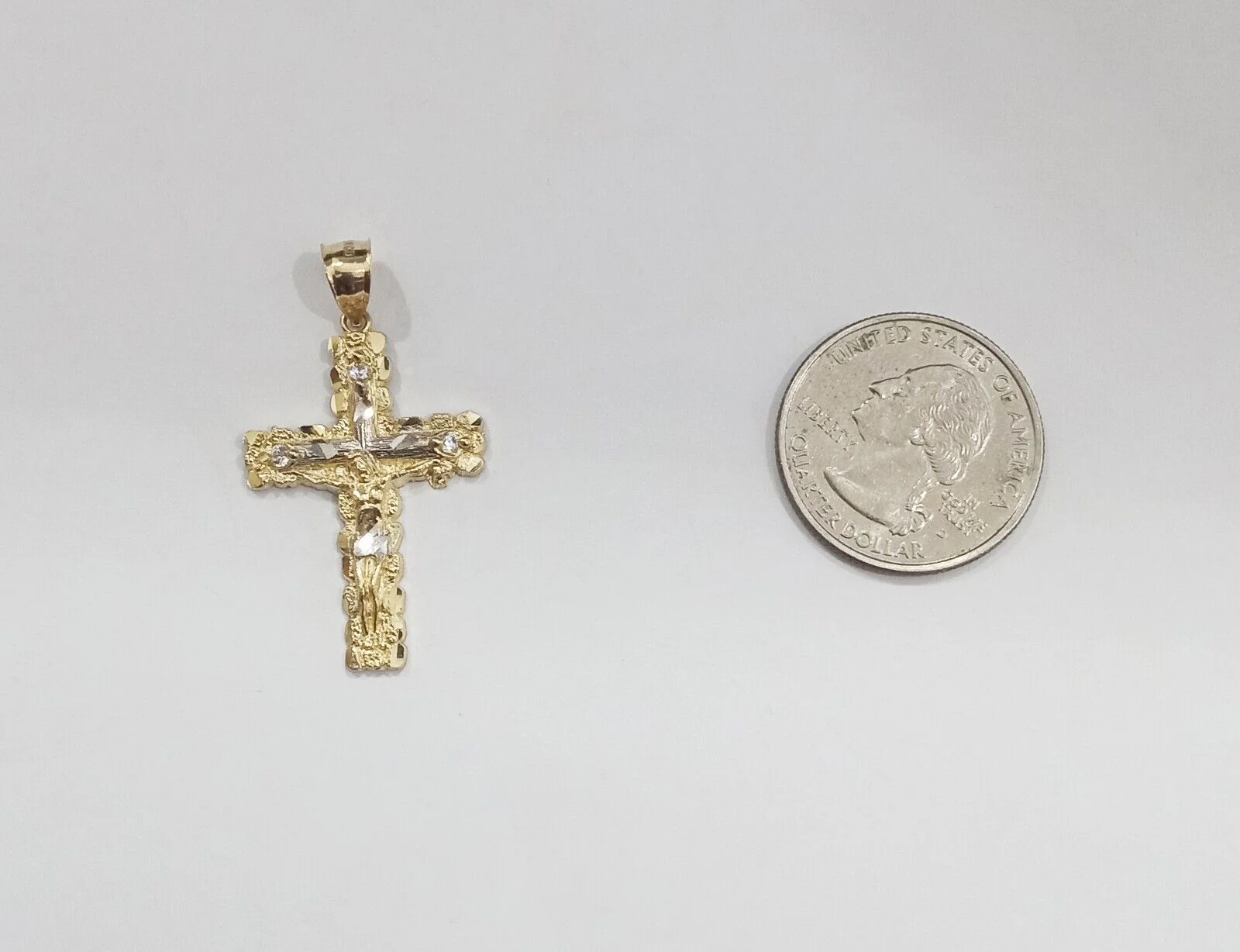 Real 14k Yellow Gold Jesus Crucifix Nugget Cross Charm Pendant 1.5"  inch - Image 4