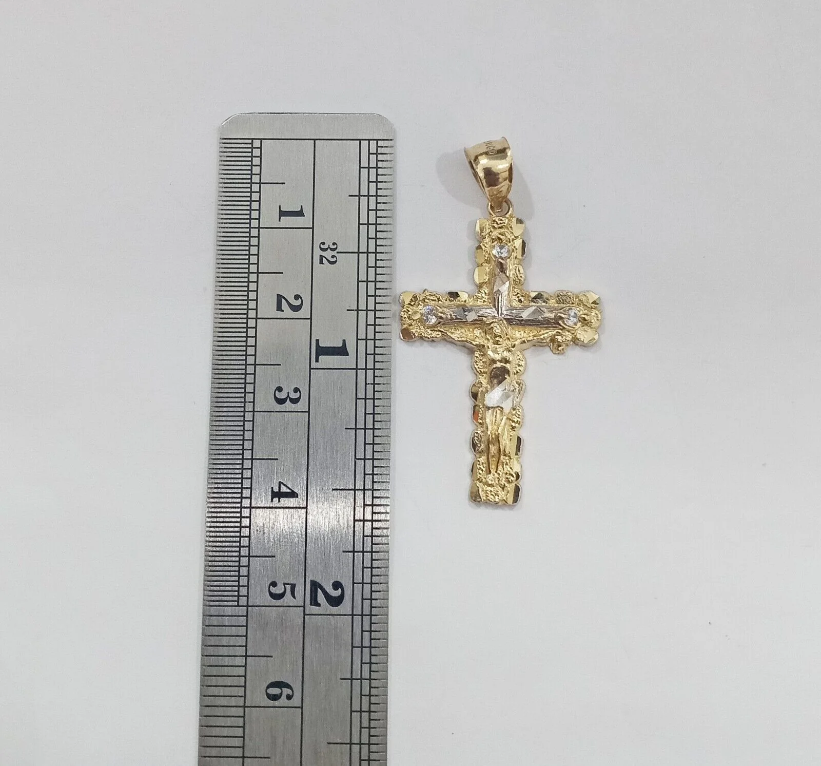 Real 14k Yellow Gold Jesus Crucifix Nugget Cross Charm Pendant 1.5"  inch - Image 6
