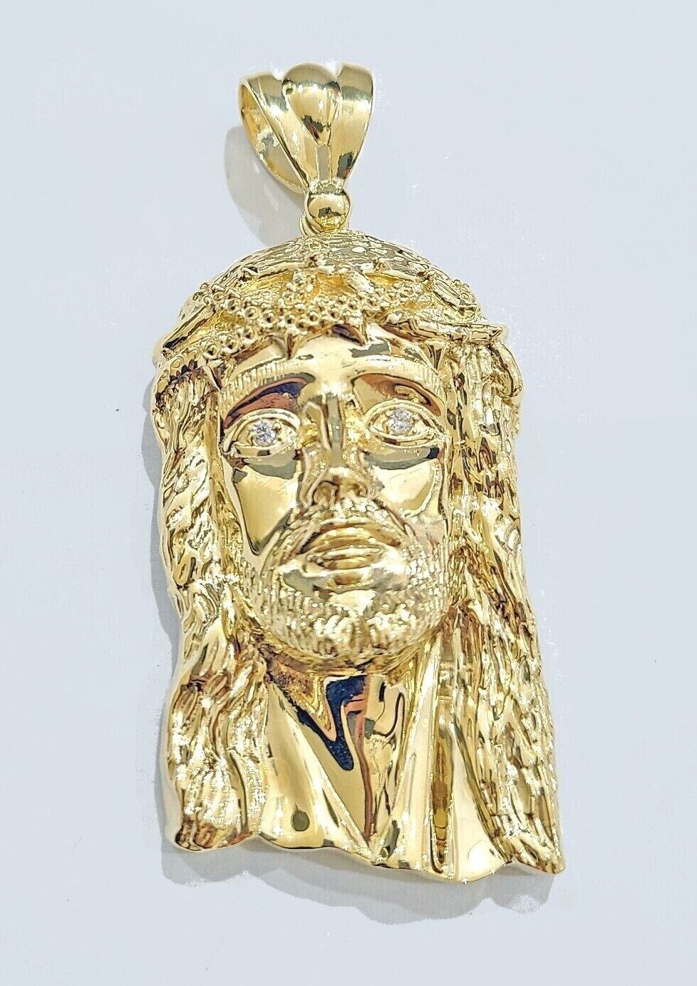 Real 14k Yellow Gold Jesus Face Charm Pendant Head 3" Inch For Chain, 14KT - Image 2