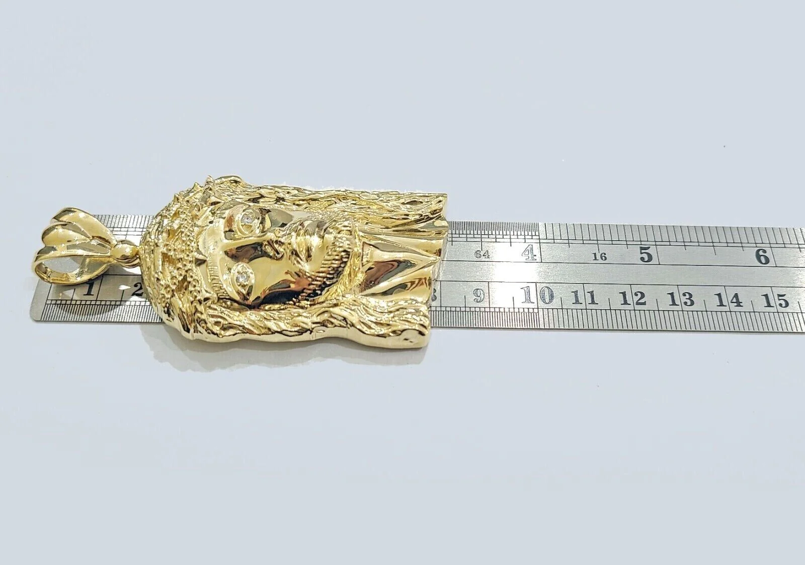 Real 14k Yellow Gold Jesus Face Charm Pendant Head 3" Inch For Chain, 14KT - Image 4