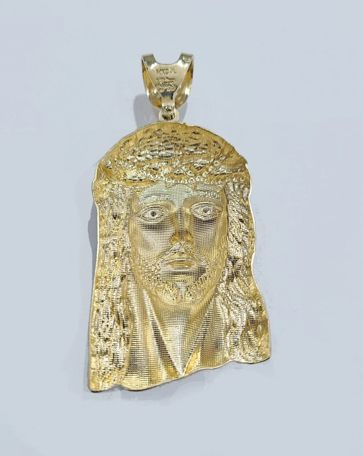 Real 14k Yellow Gold Jesus Face Charm Pendant Head 3" Inch For Chain, 14KT - Image 5