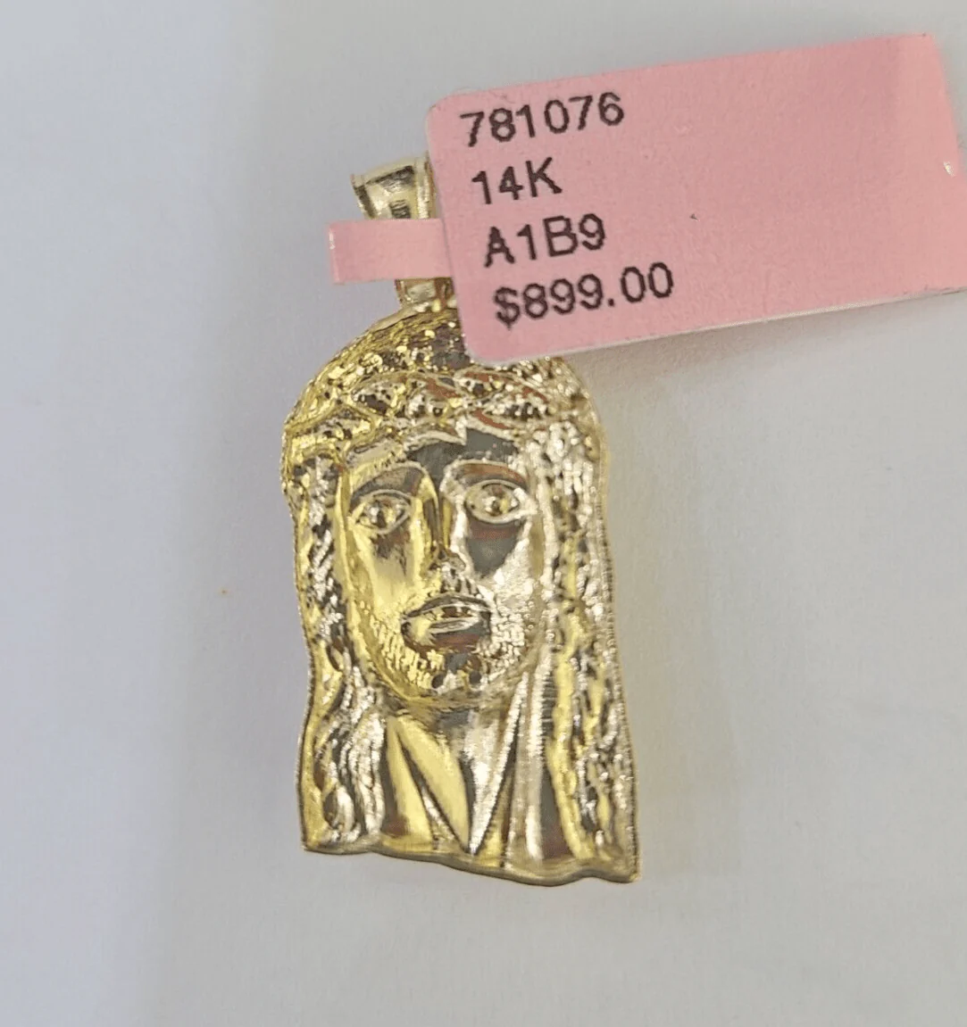 Real 14K Yellow Gold Jesus Head Pendant Charm Genuine 1" - Image 2