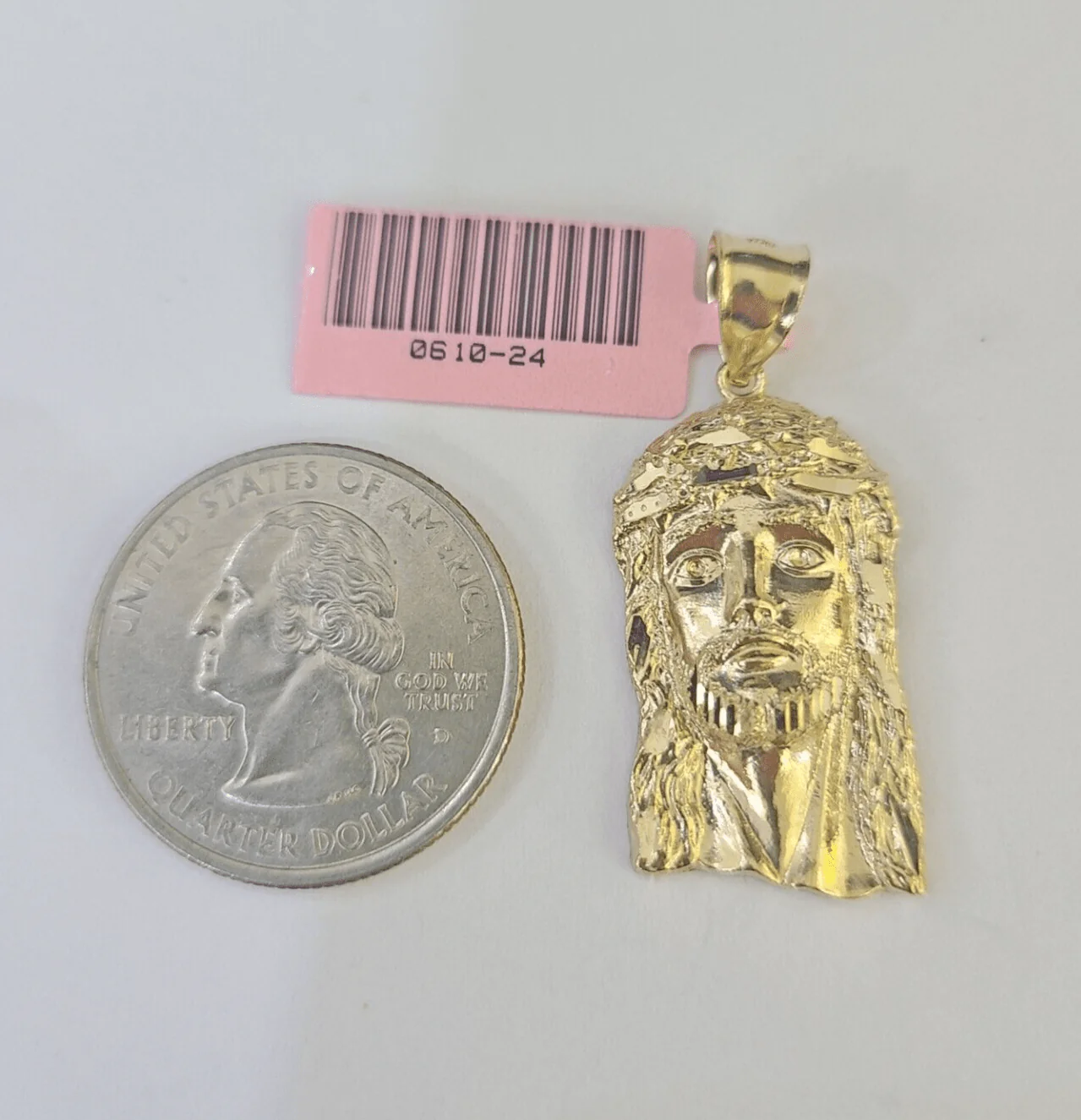 Real 14K Yellow Gold Jesus Head Pendant Charm Genuine 1.25" - Image 2