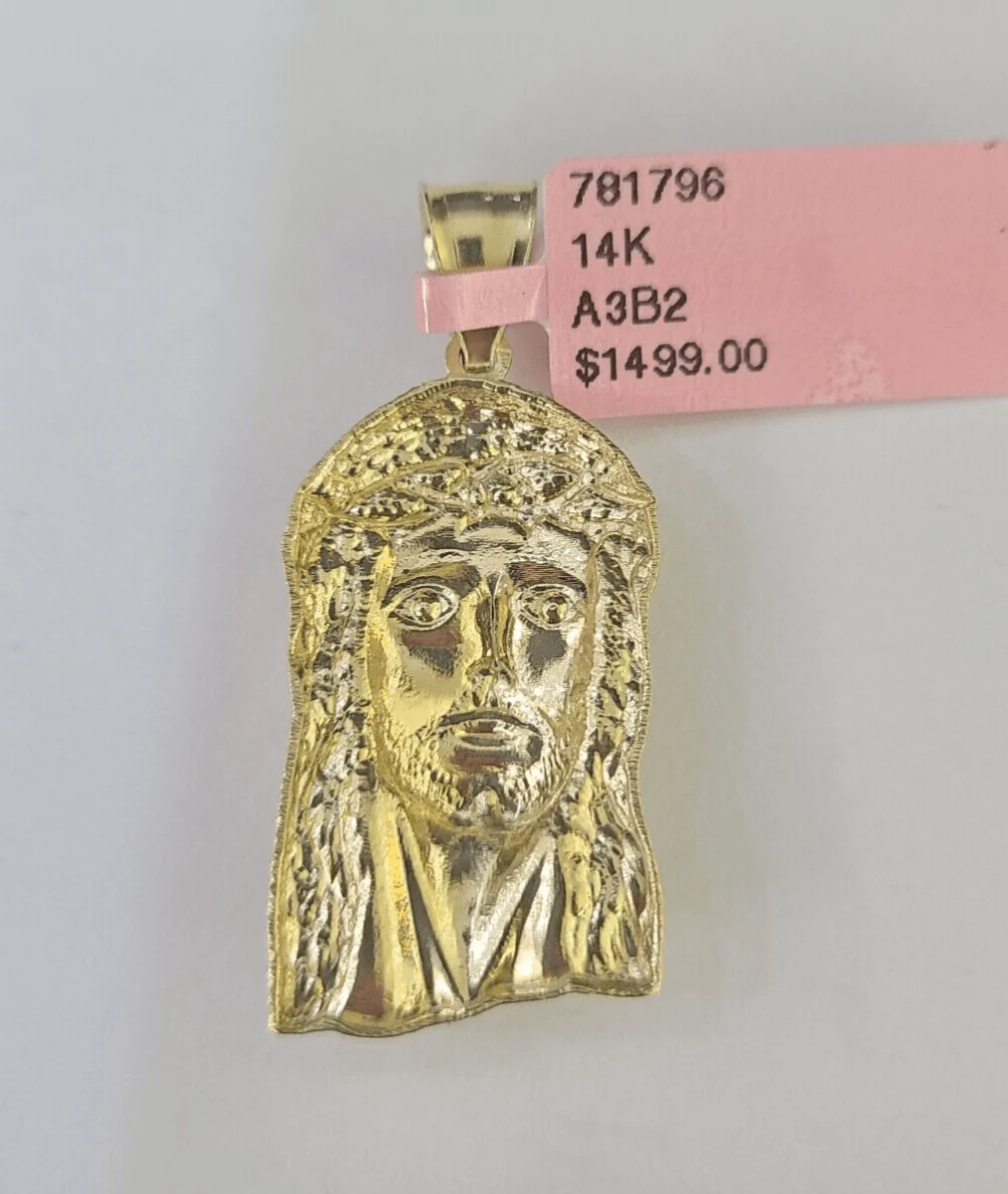 Real 14K Yellow Gold Jesus Head Pendant Charm Genuine 1.25" - Image 5