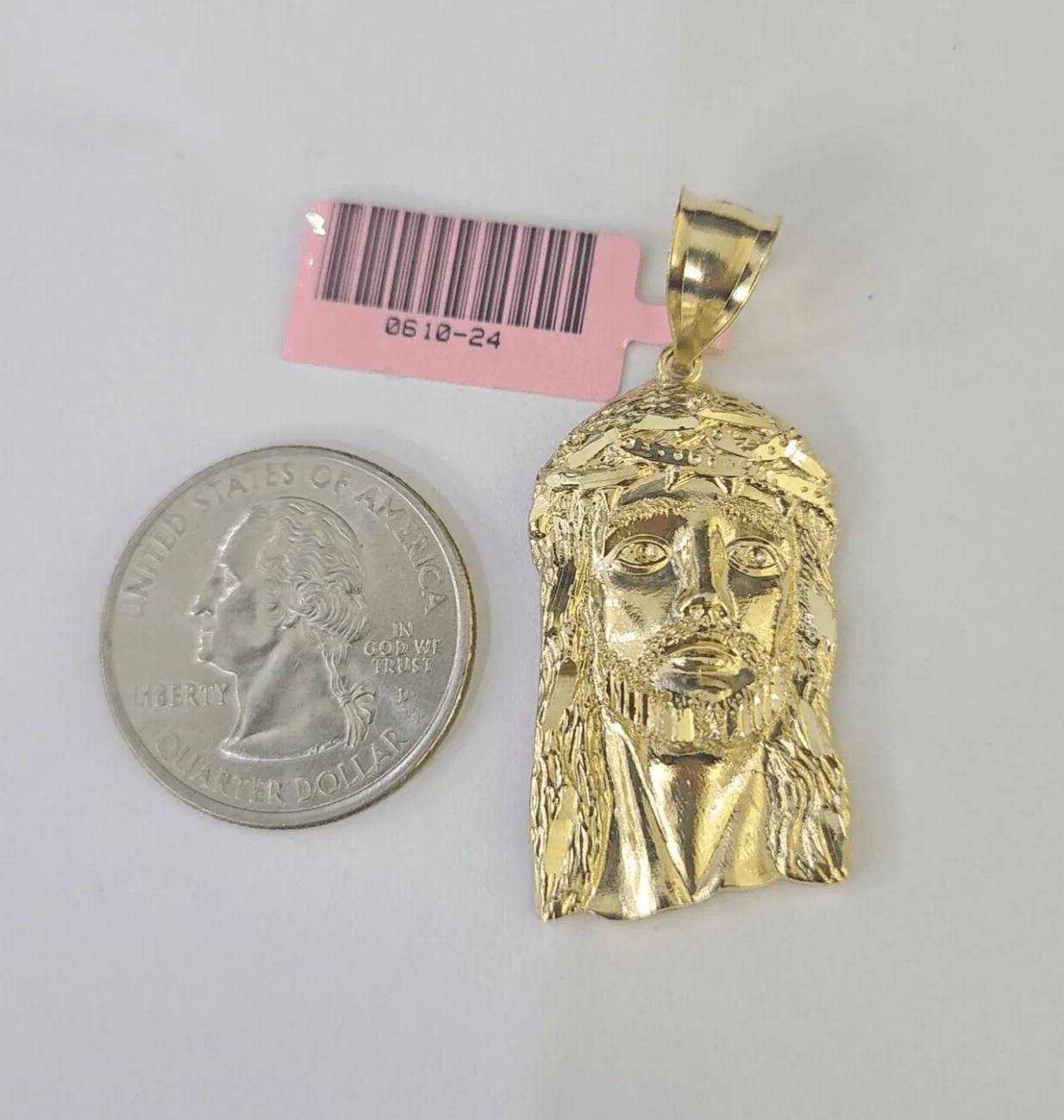 Real 14K Yellow Gold Jesus Head Pendant Charm Genuine 1.5" - Image 3