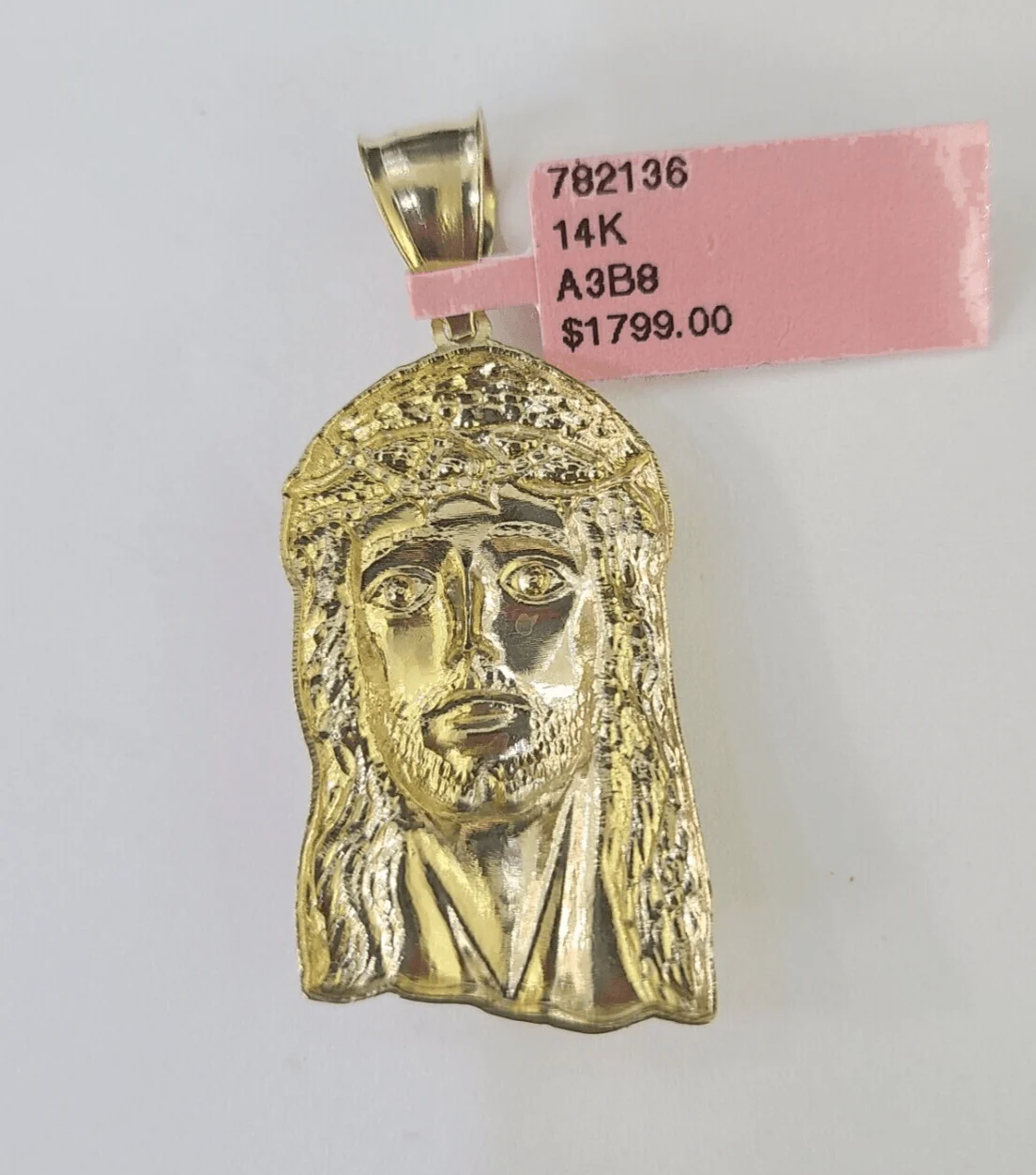 Real 14K Yellow Gold Jesus Head Pendant Charm Genuine 1.5" - Image 4