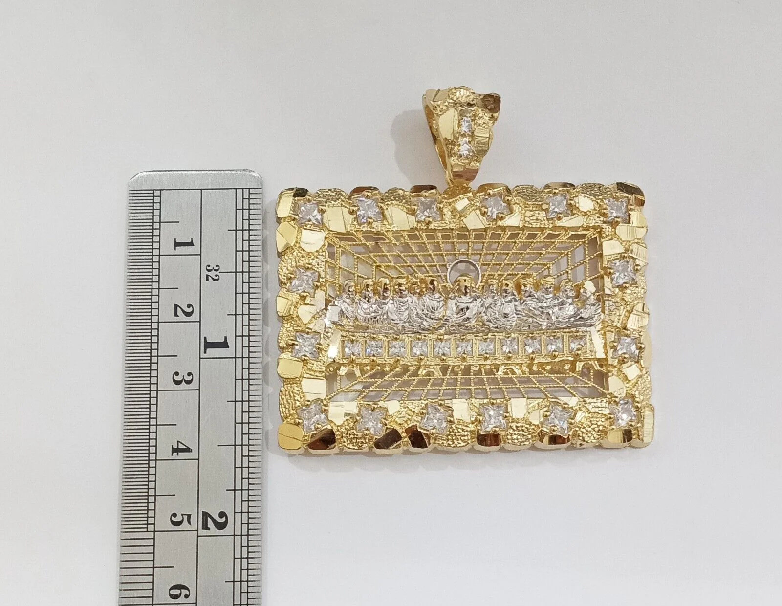 Real 14k Yellow Gold Last Supper Nugget Charm Pendant 2.0 inch 14kt Gold - Image 6