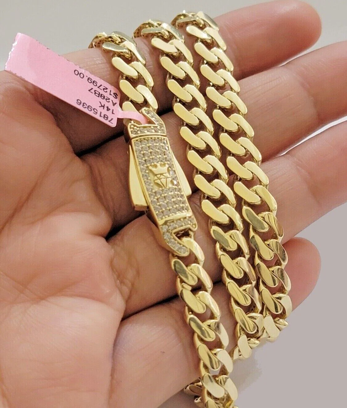 Real 14k Yellow Gold Monaco Chain Necklace  20" 22'' 24'' 26" Inch 7mm 14kt SALE - Image 6