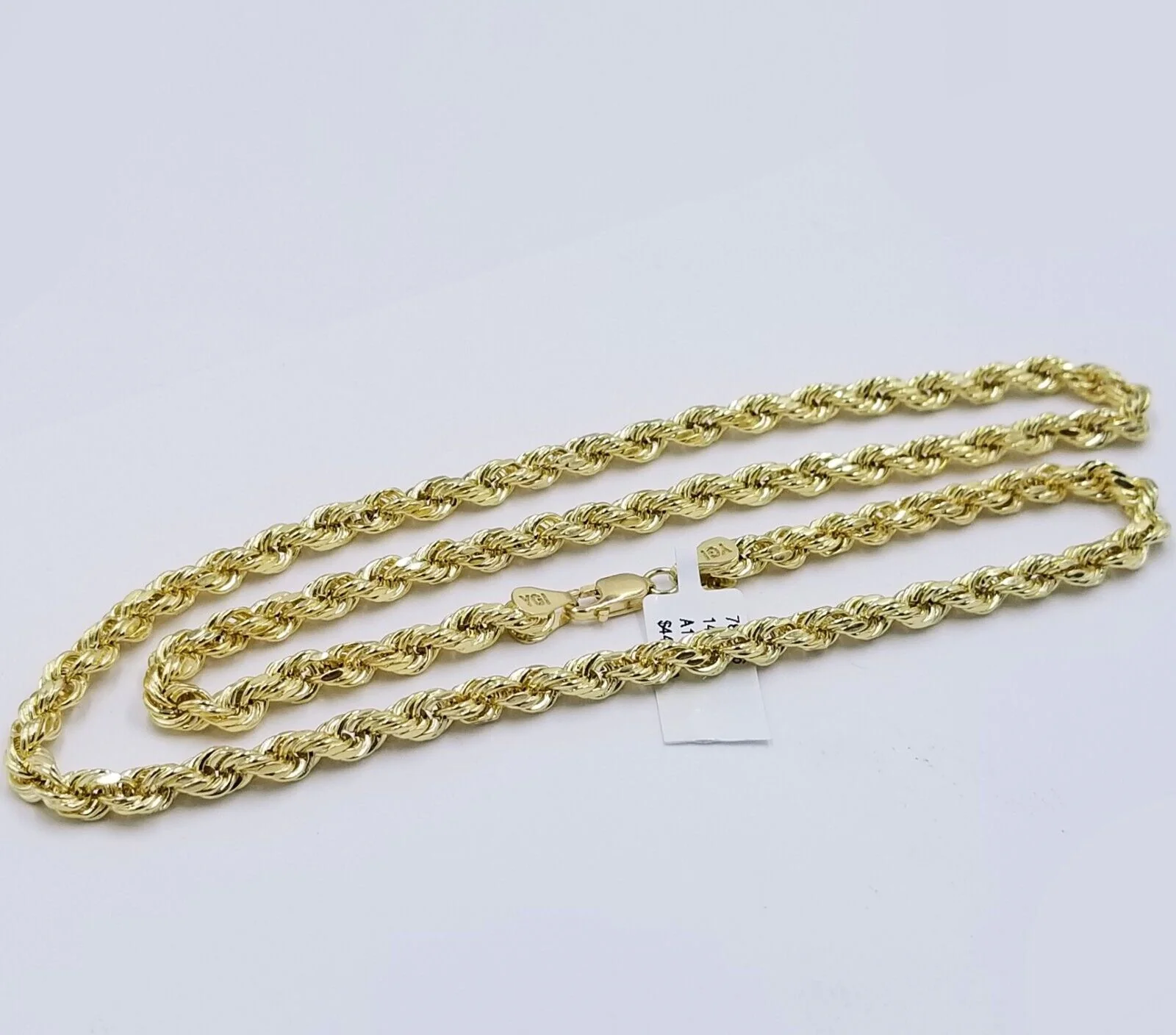 Real 14k Yellow Gold Necklace Rope Chain 5mm 20" inch 14kt Men's Chain For Charm - Image 4