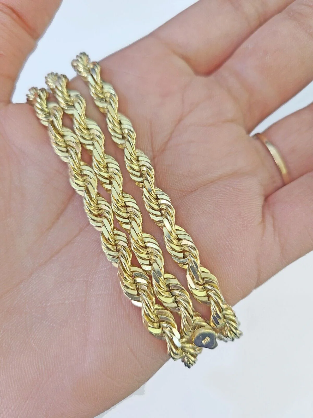 Real 14k Yellow Gold necklace Rope Chain 5mm 22 inch Diamond cut Genuine Solid - Image 3