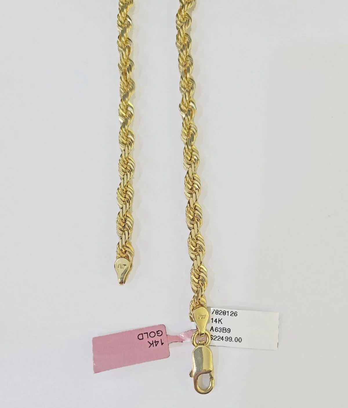 Real 14k Yellow Gold necklace Rope Chain 5mm 22 inch Diamond cut Genuine Solid - Image 5