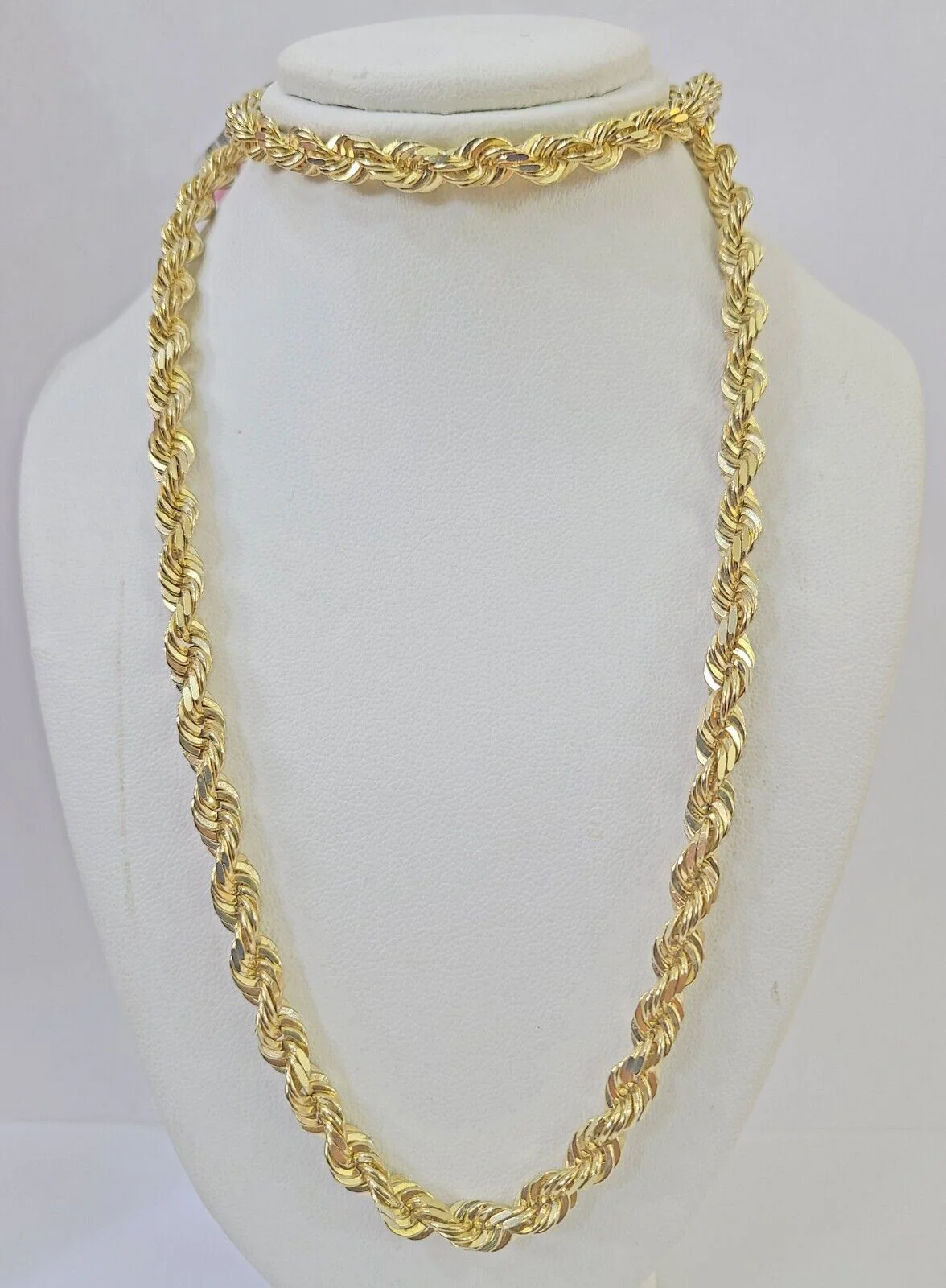 Real 14k Yellow Gold necklace Rope Chain 5mm 22 inch Diamond cut Genuine Solid - Image 6