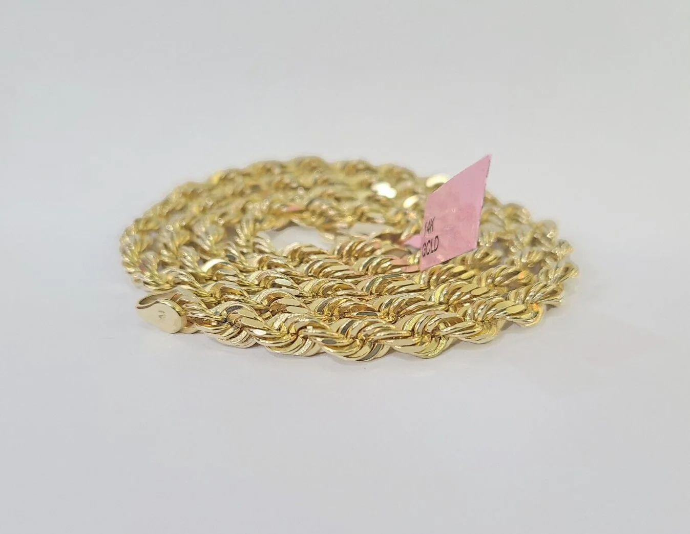 Real 14k Yellow Gold necklace Rope Chain 5mm 22 inch Diamond cut Genuine Solid - Image 7
