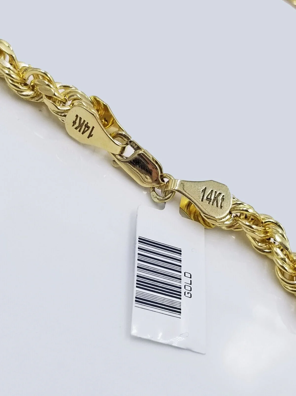 Real 14k Yellow Gold Necklace Rope Chain 6mm 26" inch 14kt Men's Chain For Charm - Image 7