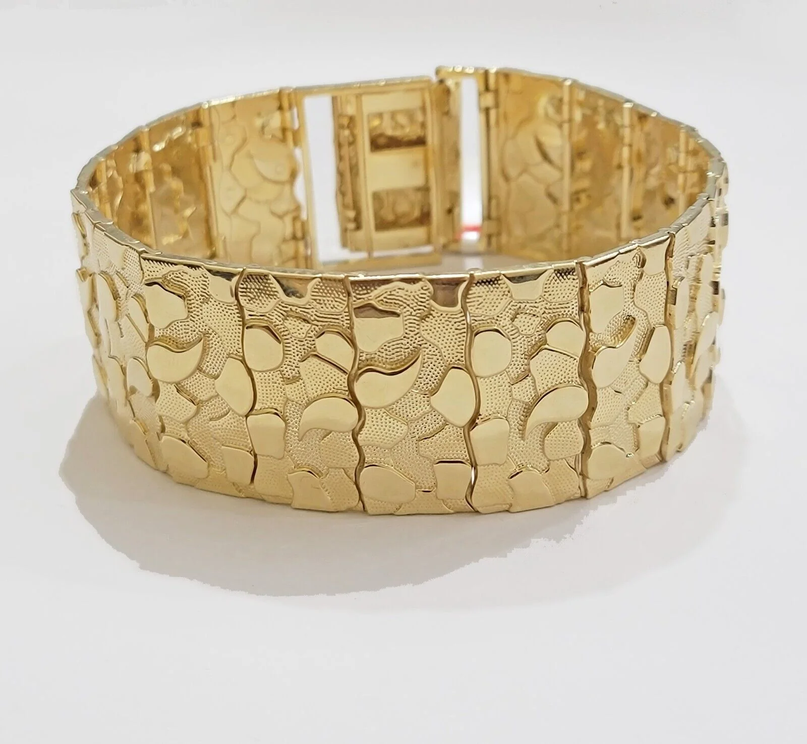 Real 14k Yellow Gold Nugget Bracelet 10 Inch Long 30mm Thick Genuine 14 KT Solid
