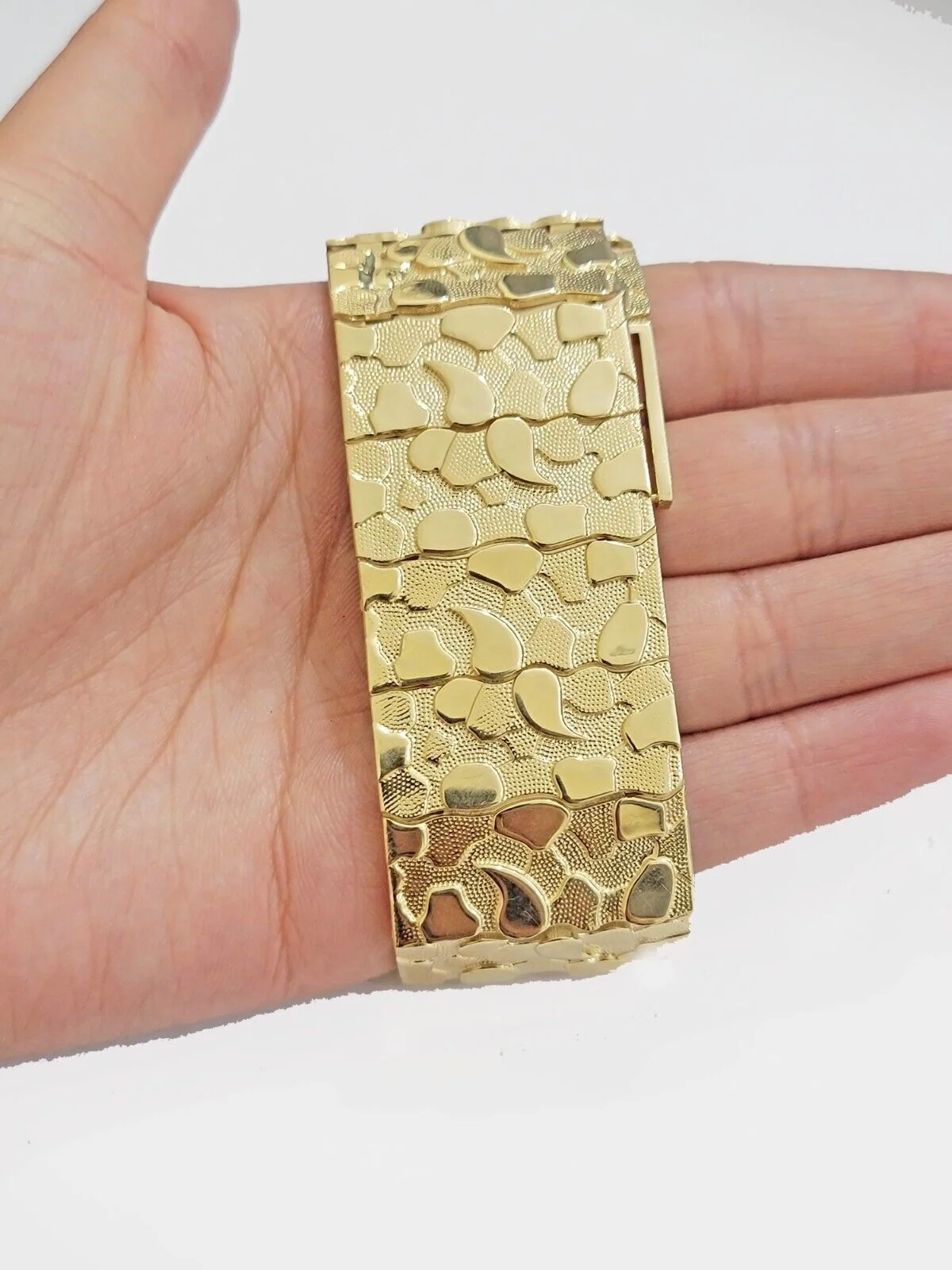 Real 14k Yellow Gold Nugget Bracelet 10 Inch Long 30mm Thick Genuine 14 KT Solid - Image 3
