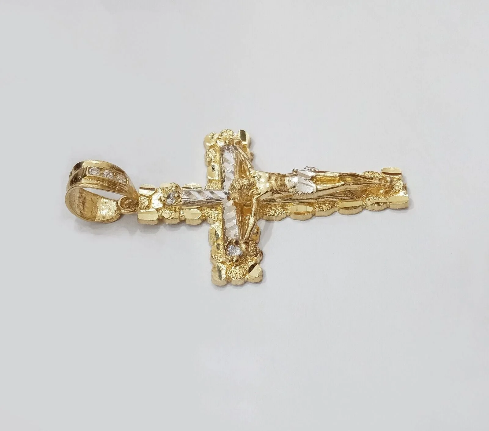 Real 14k Yellow Gold Nugget Jesus Cross Charm Pendant 2" 14kt Gold - Image 4