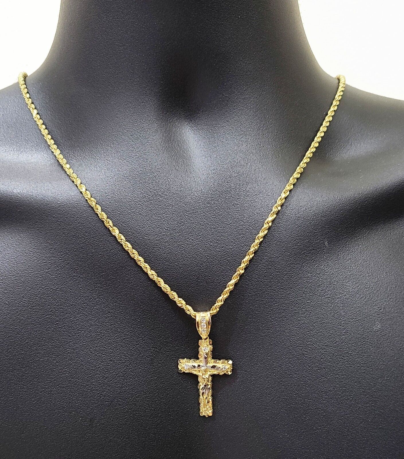 Real 14k Yellow Gold Rope Chain 24'' Necklace Jesus Crucifix Cross Charm Pendant - Image 3