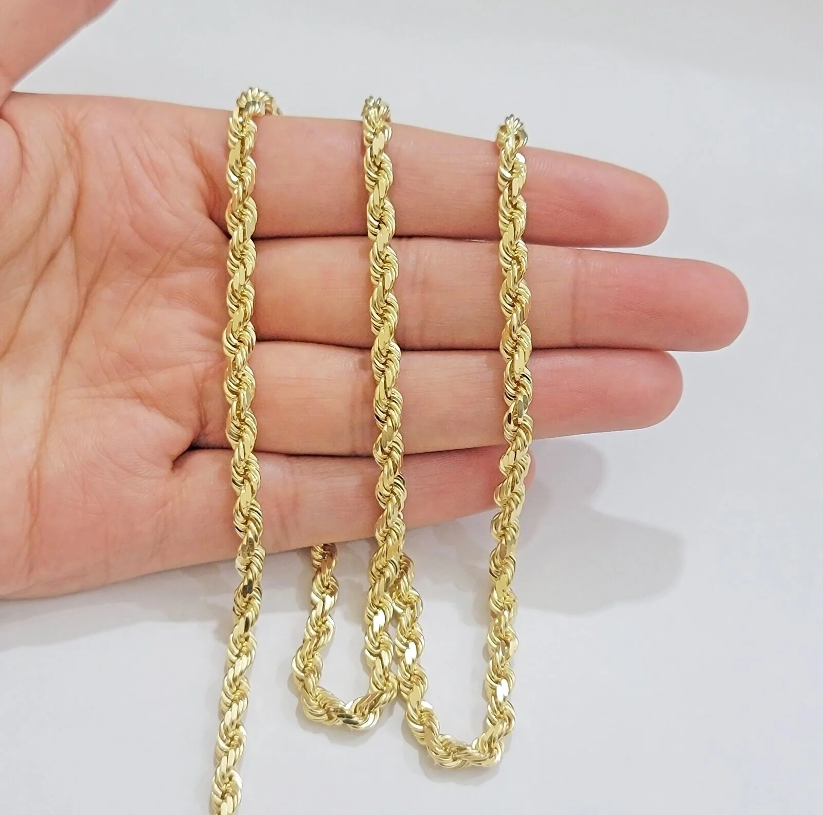 Real 14k Yellow Gold Rope Chain 28 Inch Necklace 4.5mm Diamond Cut SOLID 14K Men - Image 3