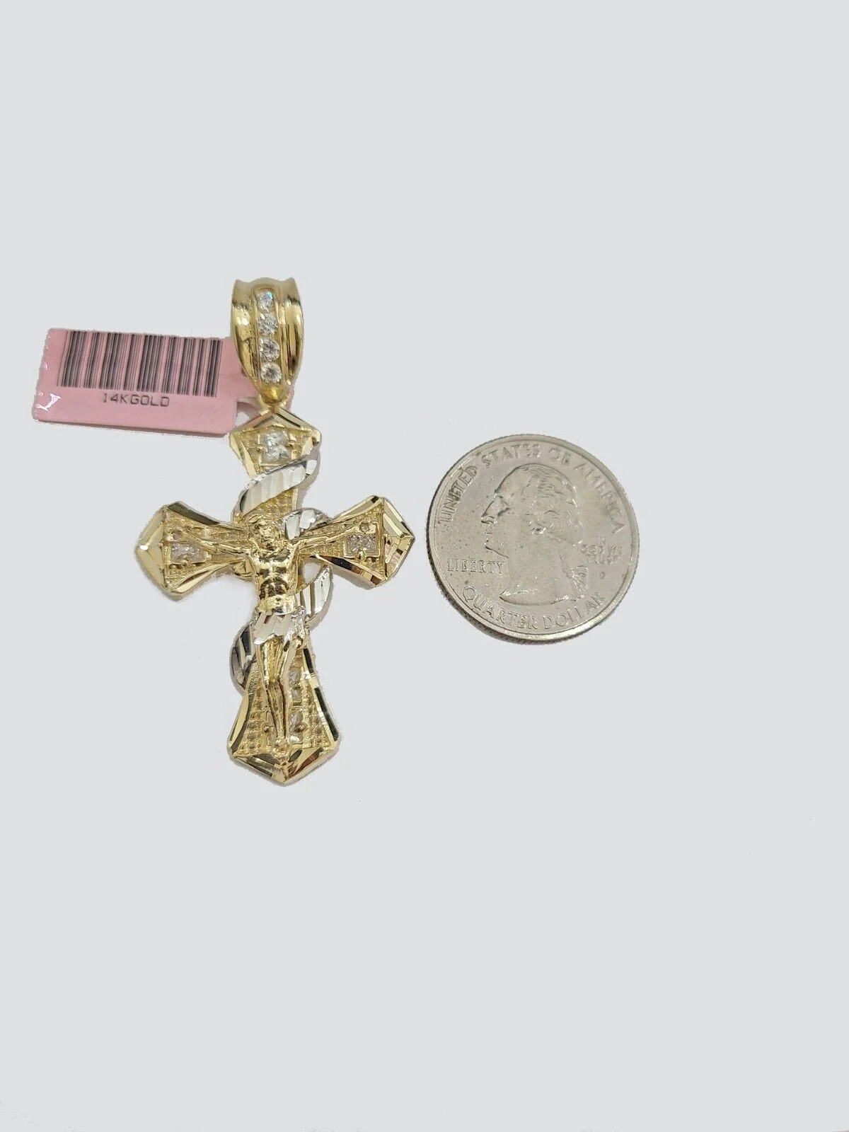 Real 14k Yellow Gold Rope Chain 5mm 22'' Necklace Jesus Cross Charm Pendant 14kt - Image 2