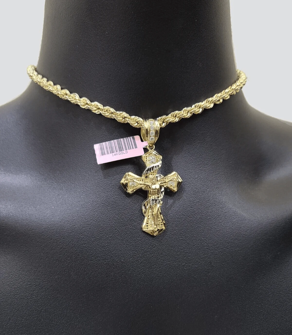 Real 14k Yellow Gold Rope Chain 5mm 26'' Necklace Jesus Cross Charm Pendant 14kt - Image 10
