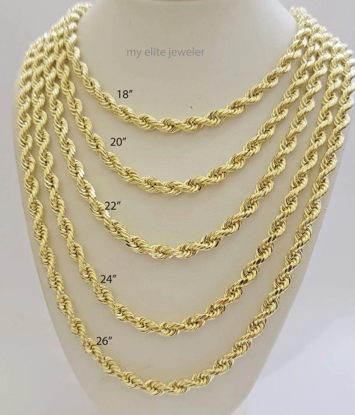 Real 14k Yellow Gold Rope chain necklace 2.5mm 3mm 4mm 5mm 18-26 Inch Men women - Image 15