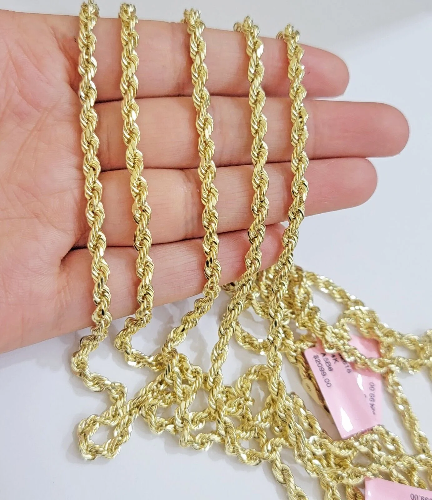 Real 14k Yellow Gold Rope chain necklace 2.5mm 3mm 4mm 5mm 18-26 Inch Men women - Image 5