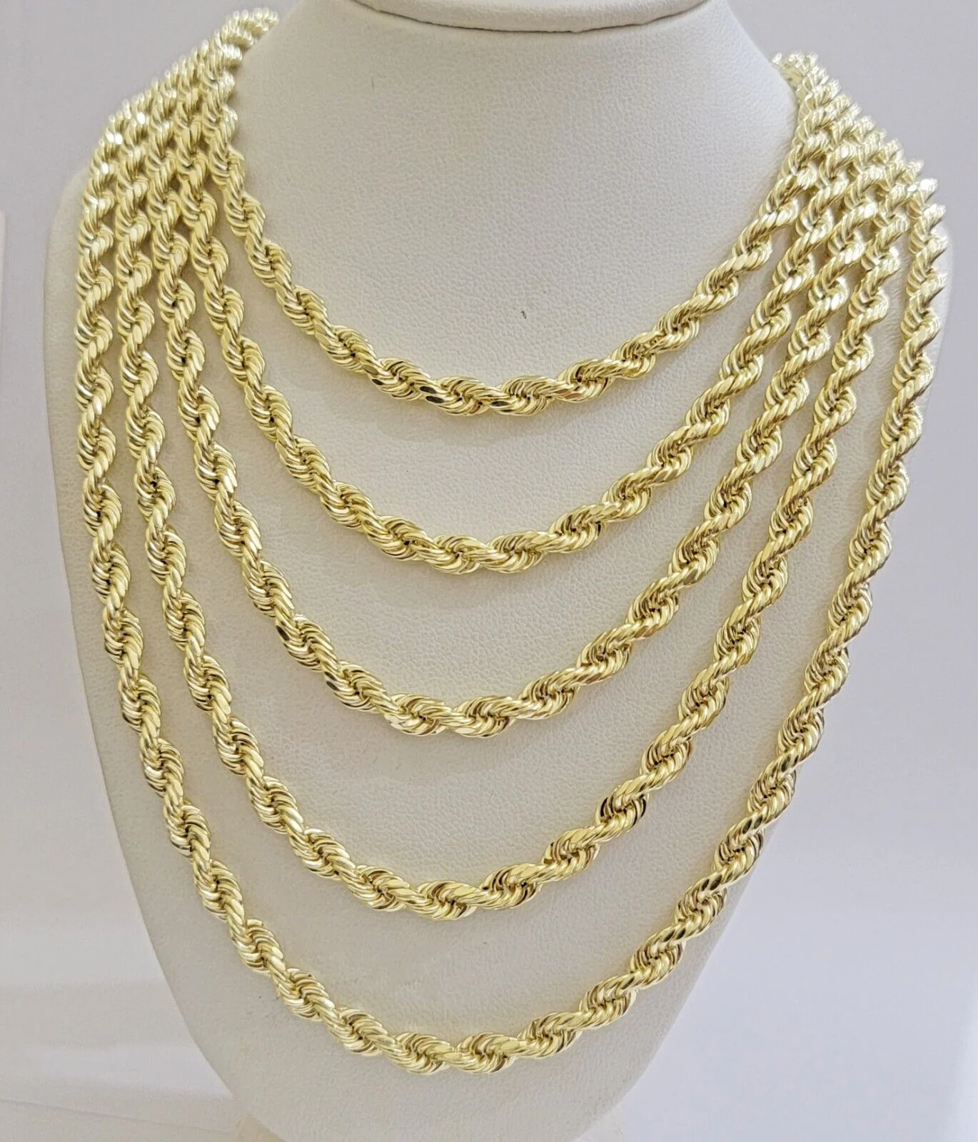 Real 14k Yellow Gold Rope chain necklace 2.5mm 3mm 4mm 5mm 18-26 Inch Men women - Image 9