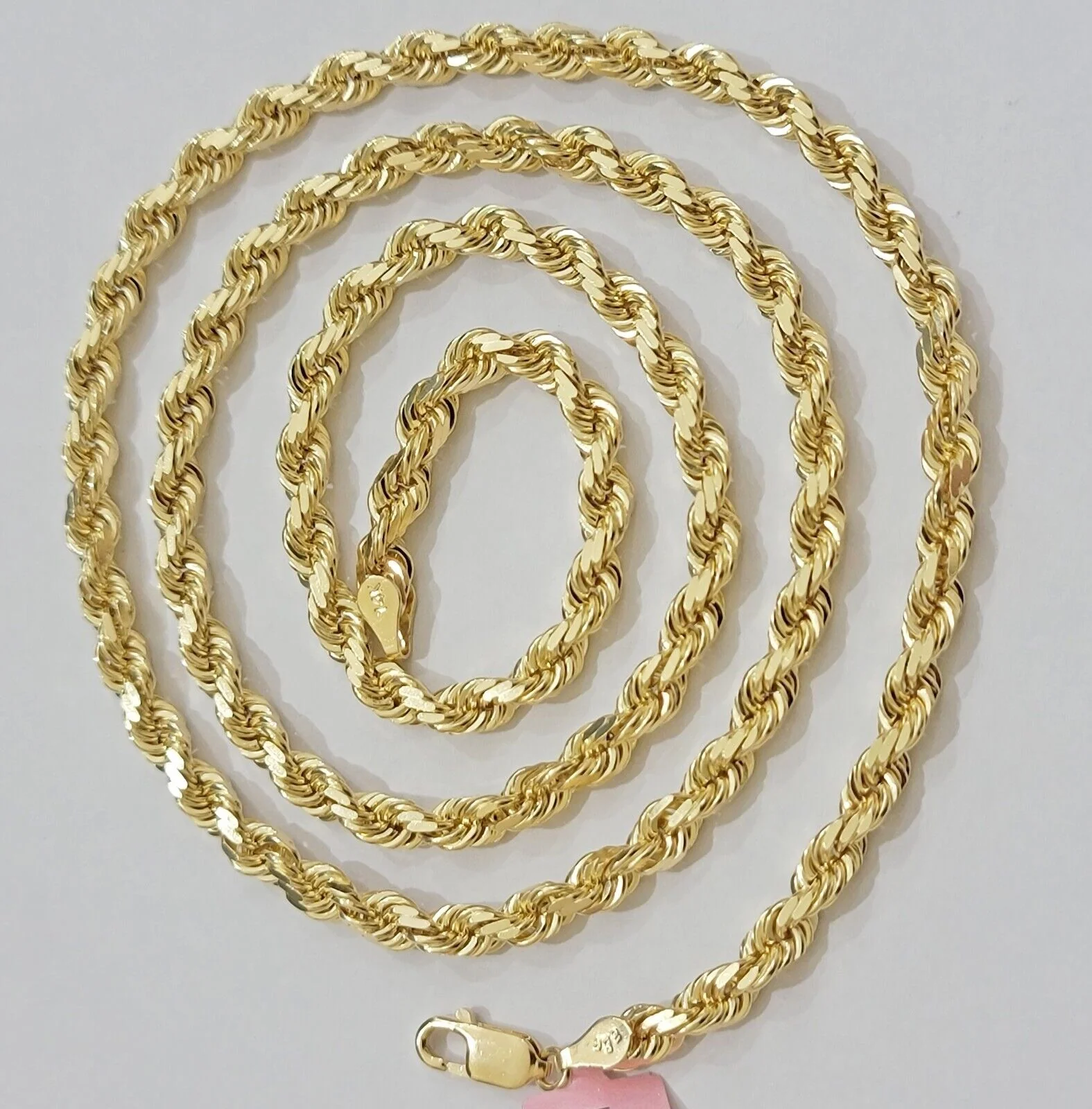 Real 14k Yellow Gold Rope Chain Necklace 4.5mm 18- 26 Inch Diamond Cut SOLID 14K - Image 5