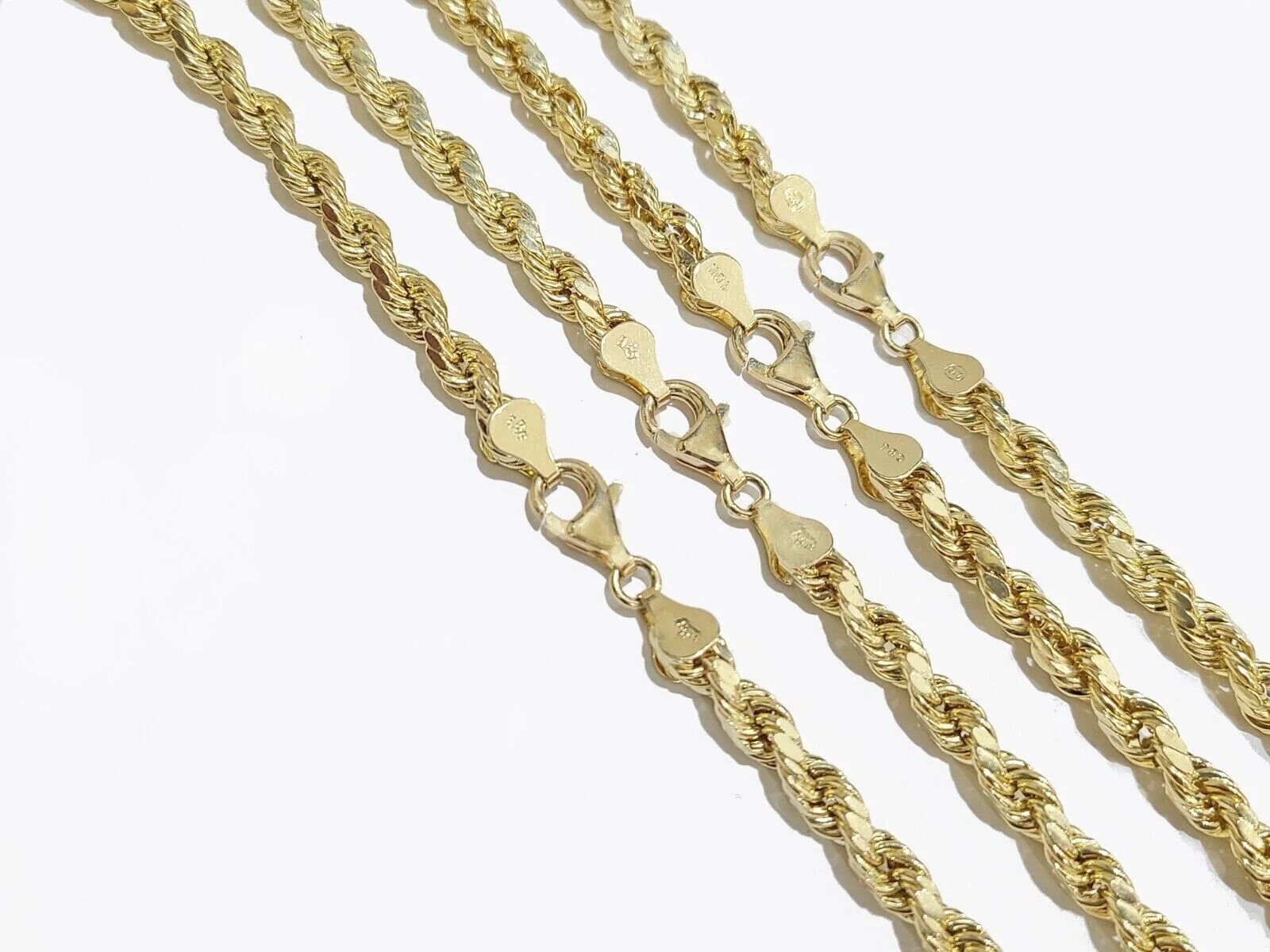 Real 14k Yellow Gold Rope Chain Necklace 4mm 18-26 Inch Diamond Cut Mens 14kt - Image 8