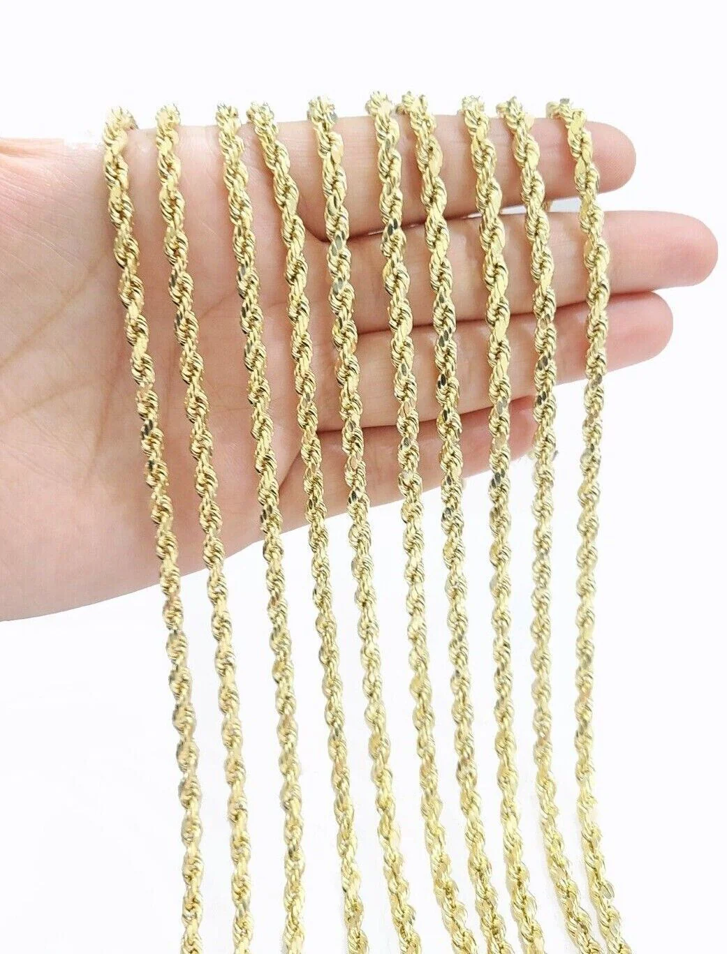 Real 14k Yellow Gold Rope Chain Necklace 4mm 18-30 Inch Diamond Cut 14kt - Image 6