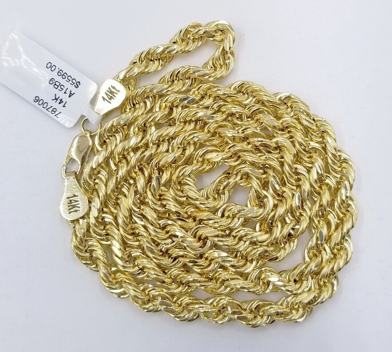 Real 14K Yellow Gold Rope Chain Necklace 5mm 22" 24" 26" inch for Men, Lobster - Image 4