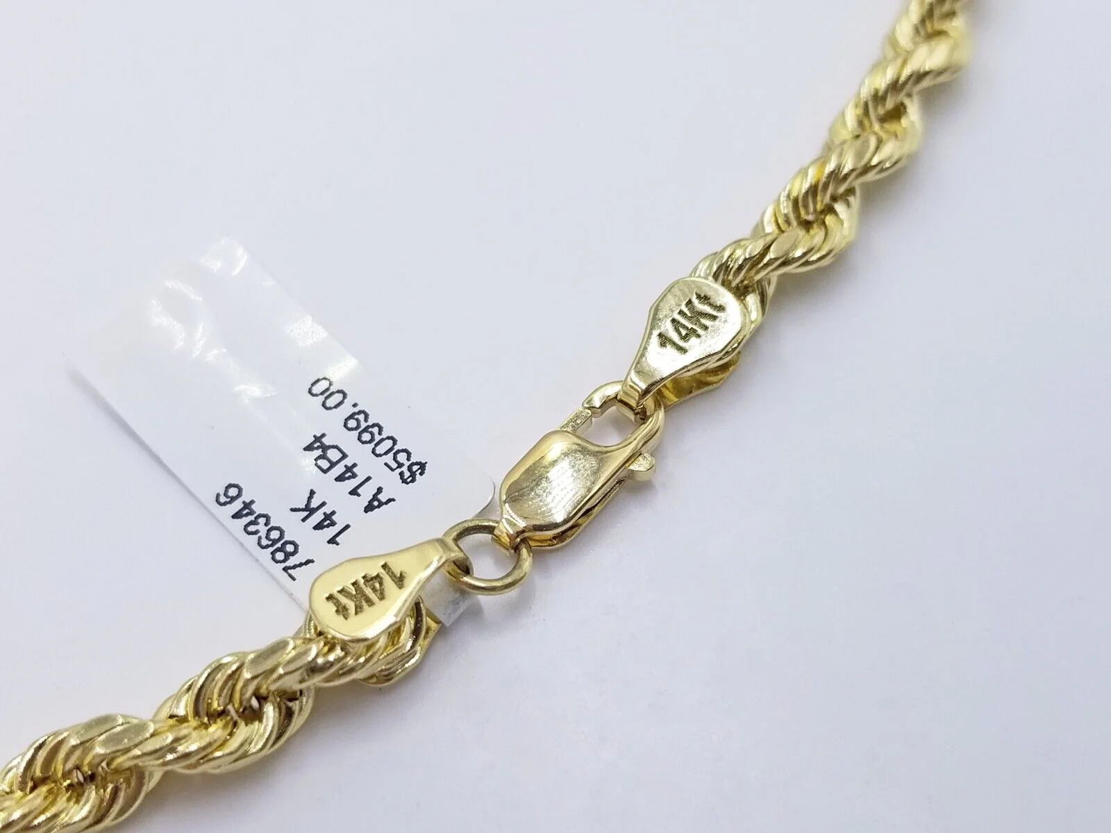 Real 14K Yellow Gold Rope Chain Necklace 5mm 22" 24" 26" inch for Men, Lobster - Image 8