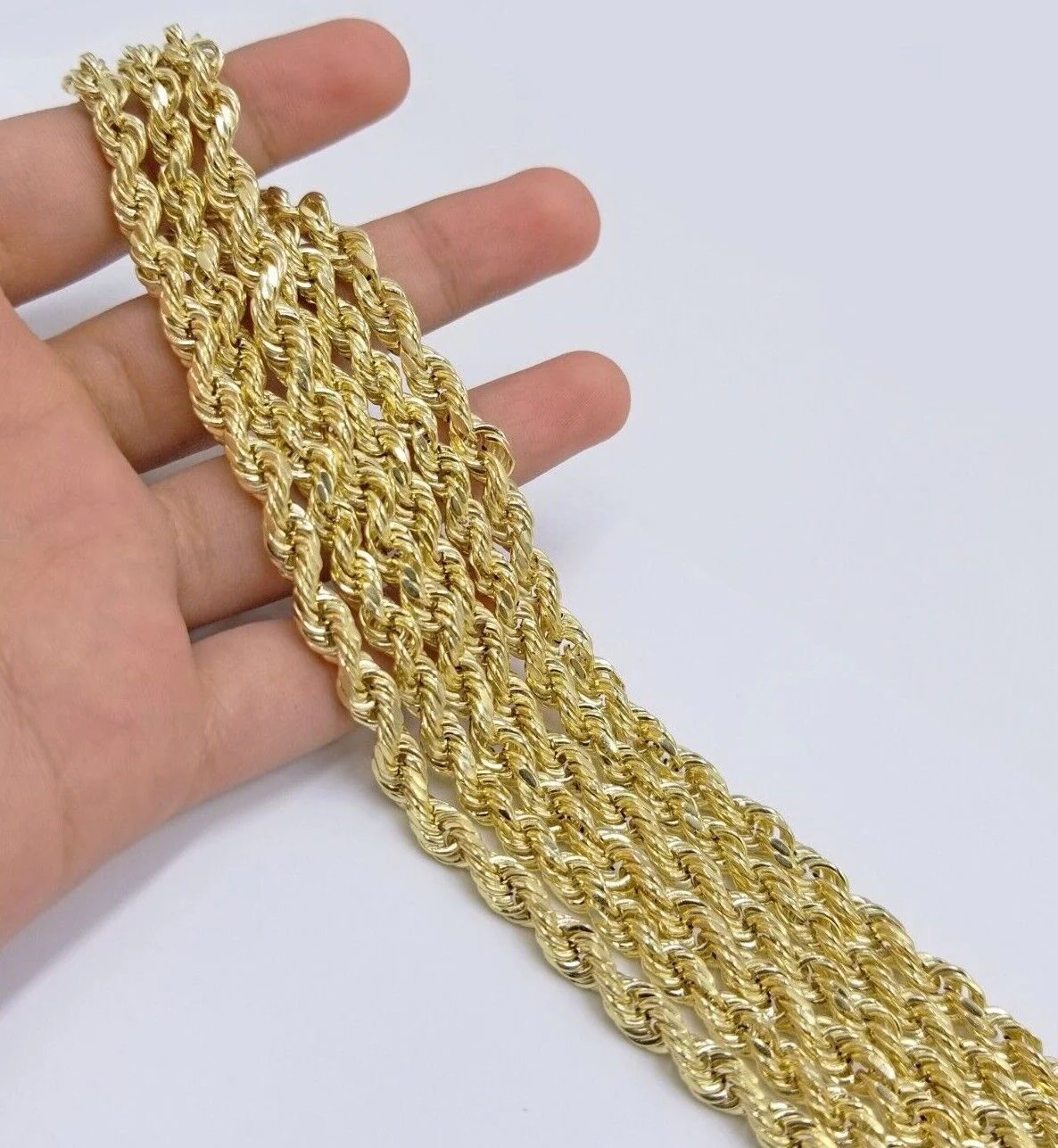 Real 14K Yellow Gold Rope Chain Necklace 5mm 22" 24" 26" inch for Men, Lobster - Image 9