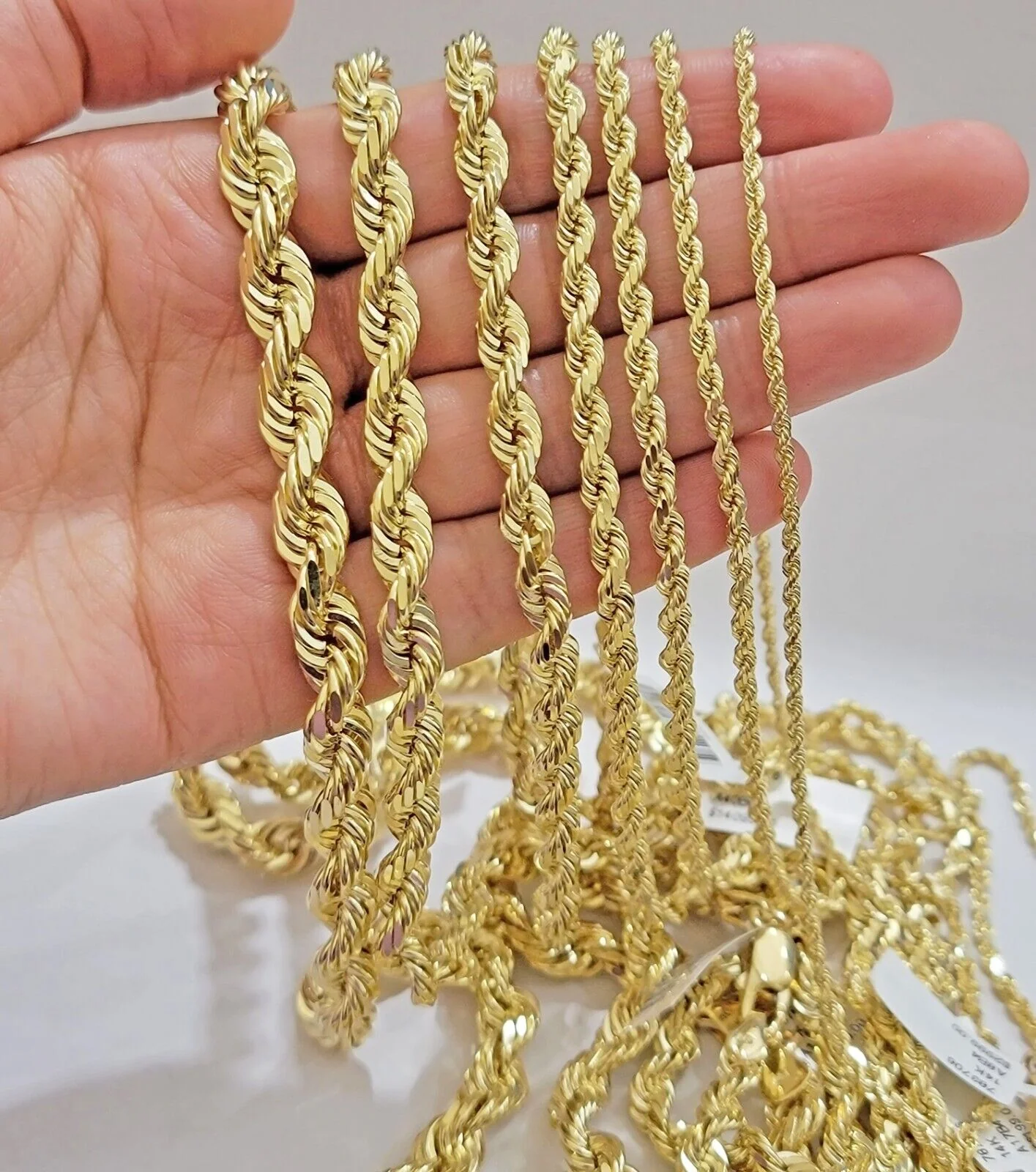 Real 14k Yellow Gold Rope Chain Solid Necklace 2mm-10mm  18"-30" Diamond Cut 14k - Image 2