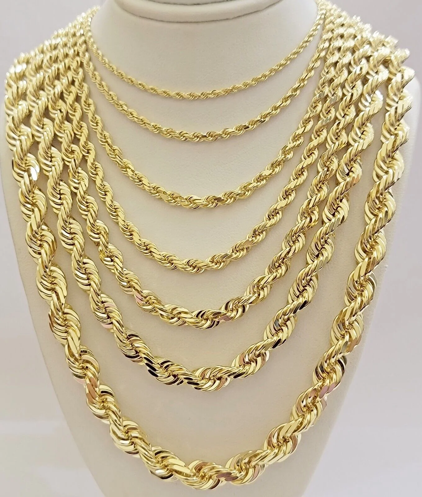 Real 14k Yellow Gold Rope Chain Solid Necklace 2mm-10mm  18"-30" Diamond Cut 14k - Image 3