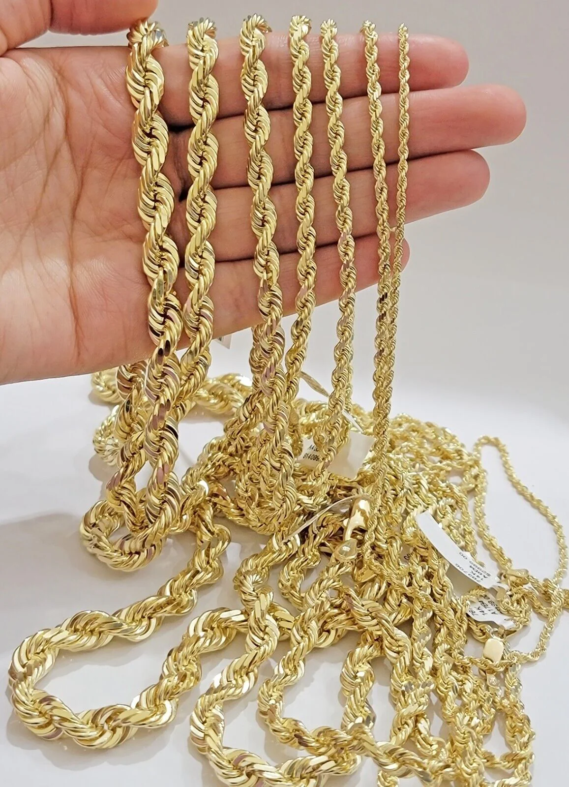 Real 14k Yellow Gold Rope Chain Solid Necklace 2mm-10mm  18"-30" Diamond Cut 14k - Image 6