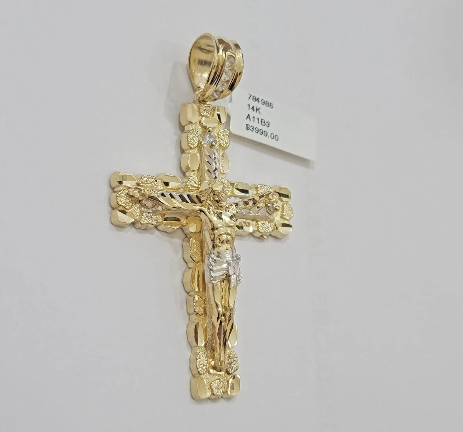 Real 14kt Gold Cross Charm Pendant Jesus Crucifix 3" Yellow Gold For Men's Chain - Image 6