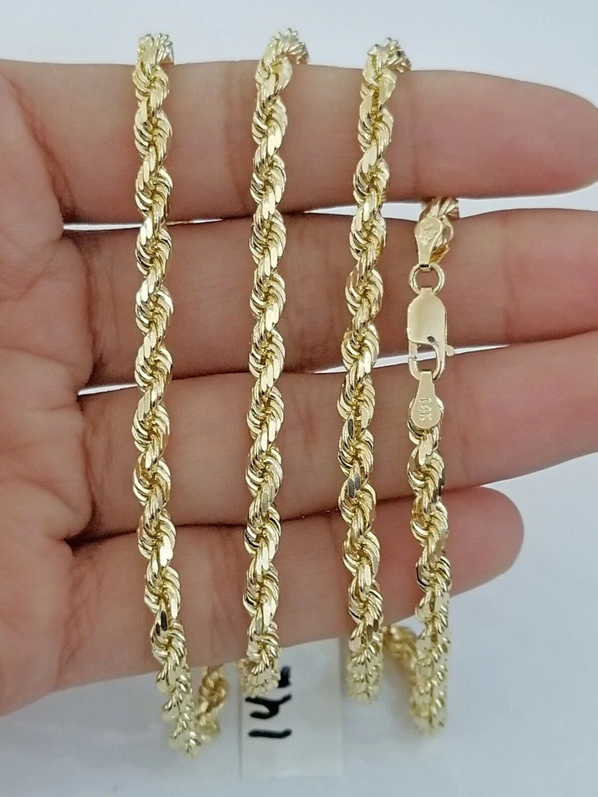 Real 14KT SOLID Yellow Gold 4mm Rope Chain Diamond Cut 22 Inch Real Gold - Image 2