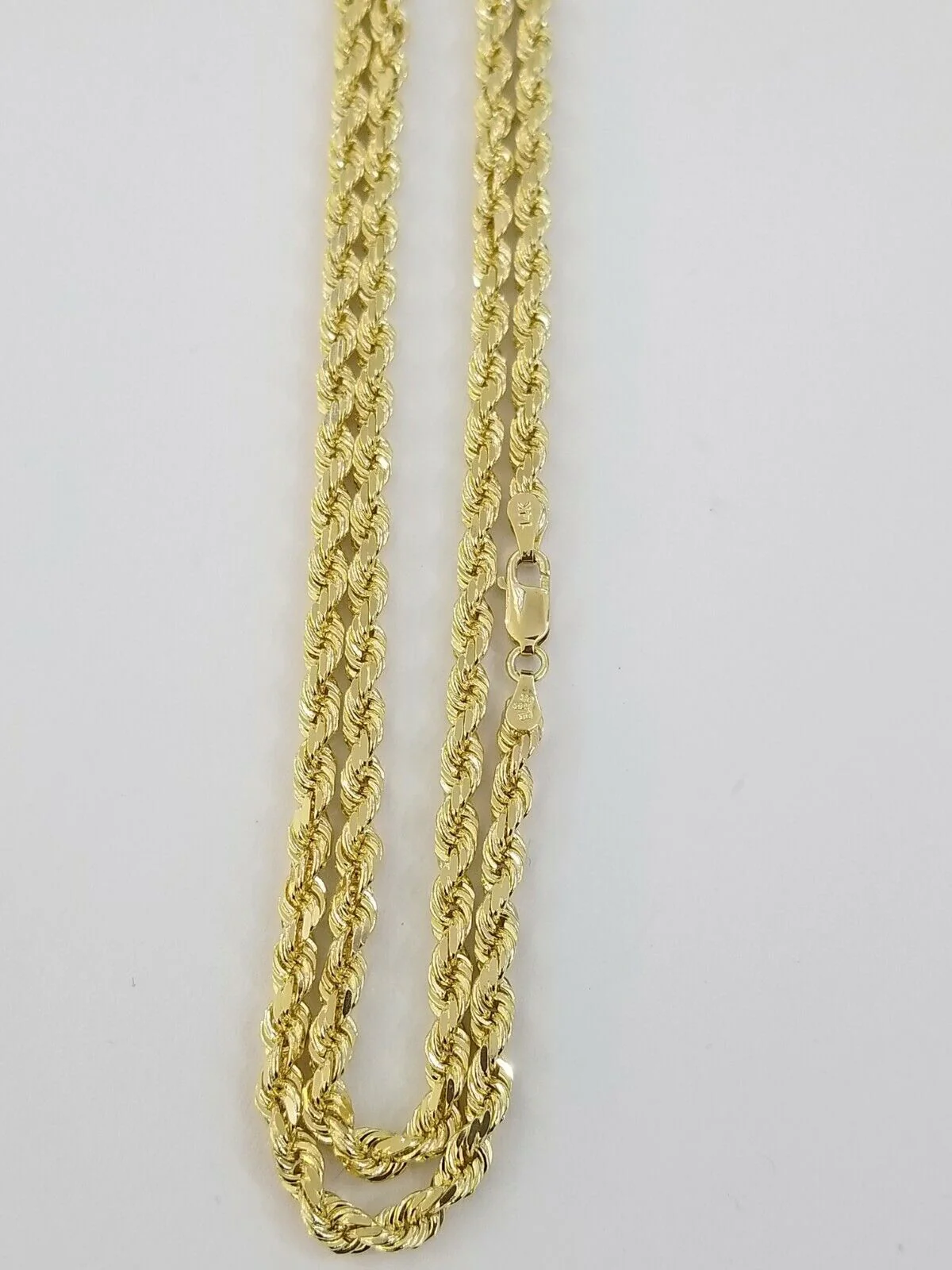 Real 14KT SOLID Yellow Gold 4mm Rope Chain Diamond Cut 24" Inches Lobster Lock - Image 5