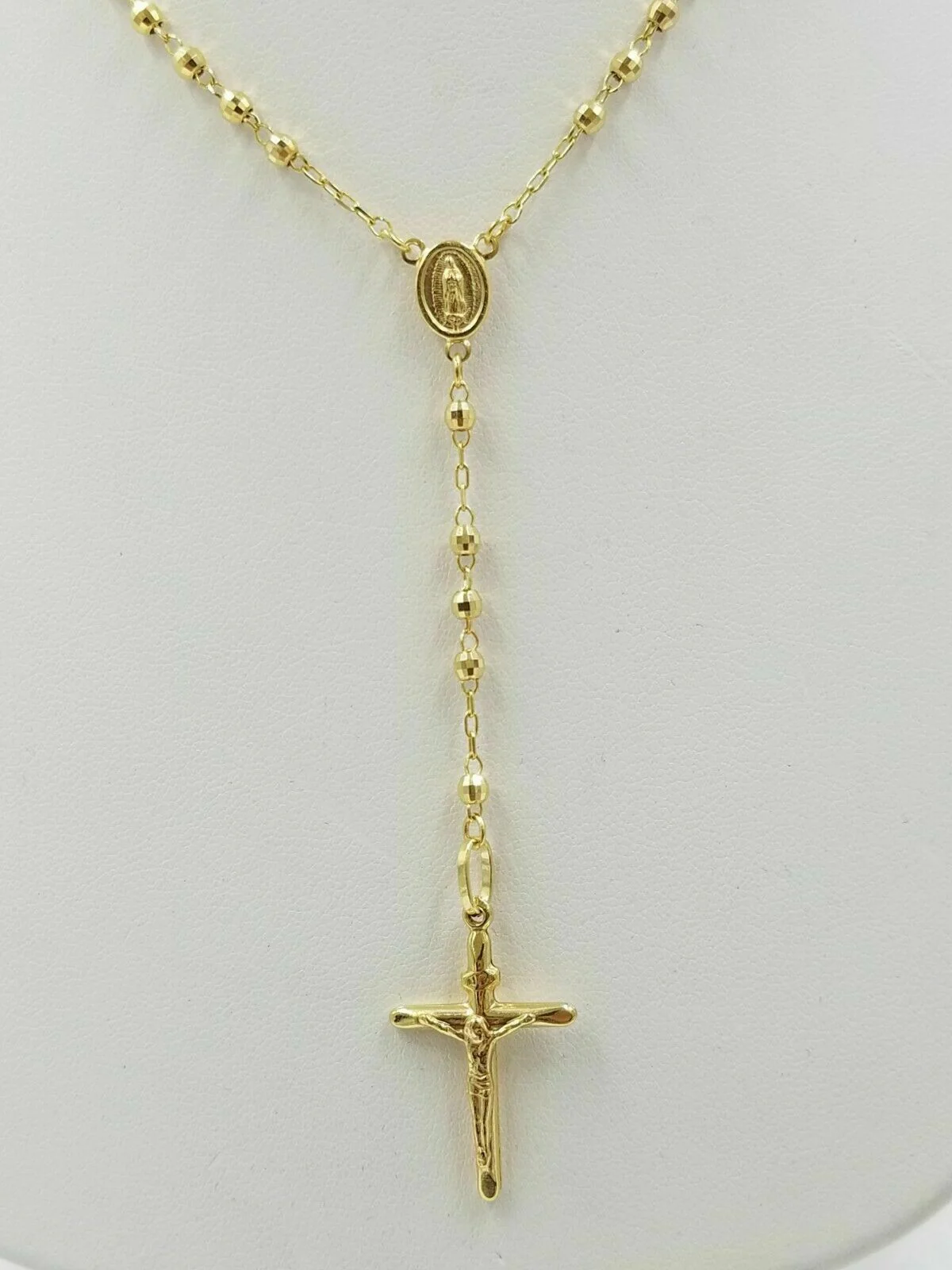 REAL 14KT Yellow Gold Rosary Necklace Ladies 24" Virgin Mary Jesus Cross Chain - Image 3