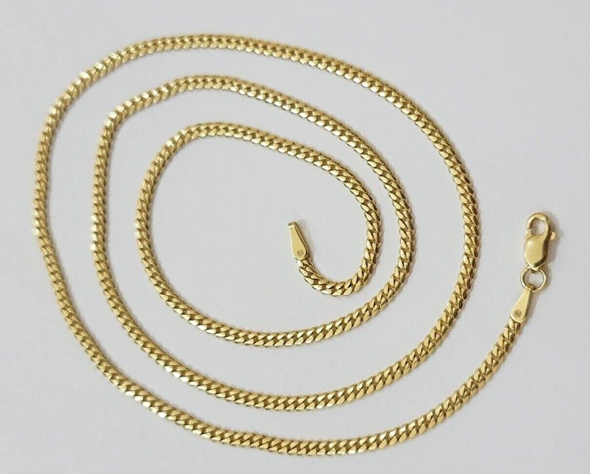 Real 18kt Yellow Gold Miami Cuban Chain Necklace 3mm 18 Inch Men Women SOLID NEW - Image 2