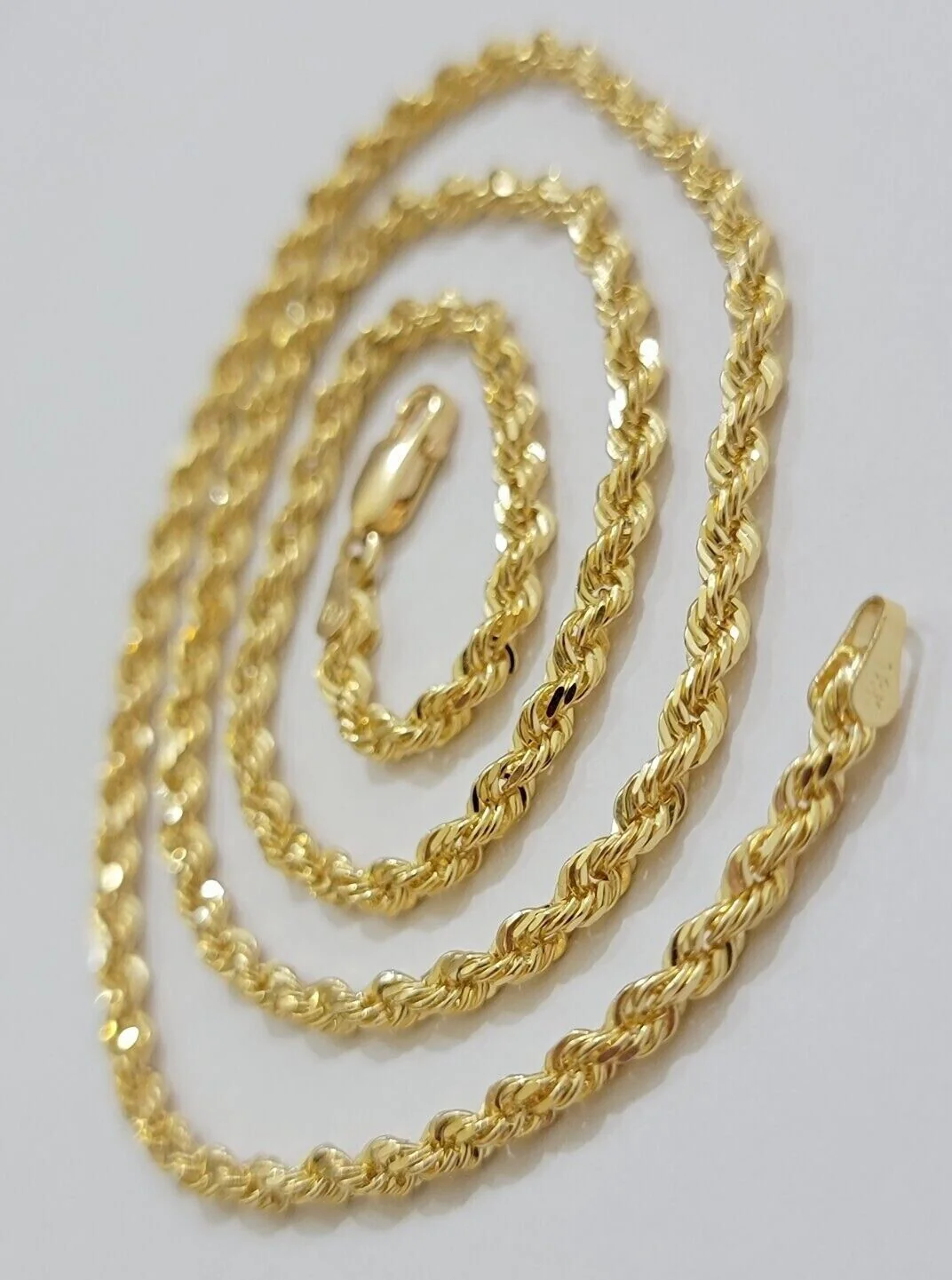 Real 18kt Yellow Gold Rope chain necklace 3mm 18-26 Inches Men women SOLID HEAVY - Image 4