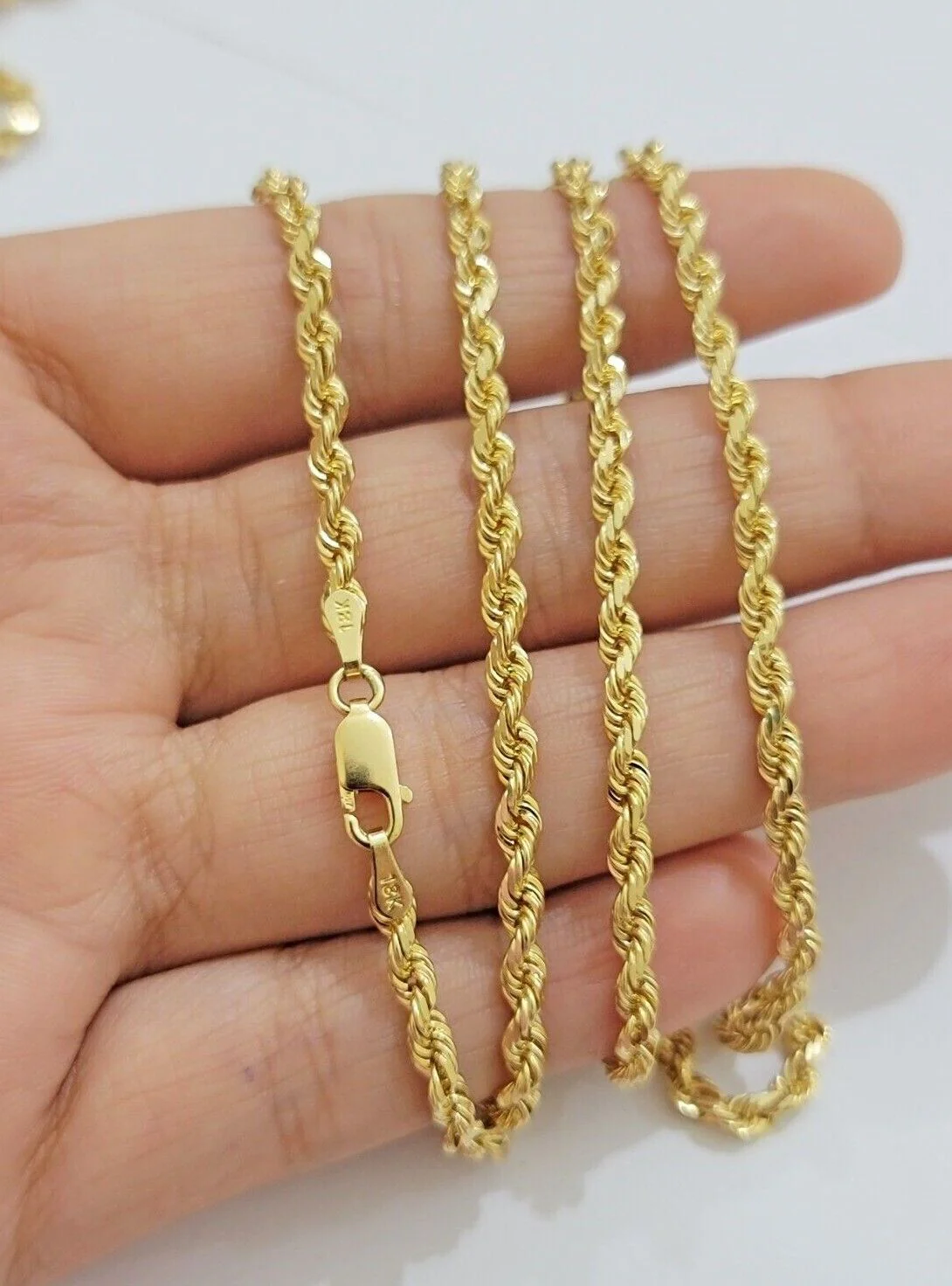 Real 18kt Yellow Gold Rope chain necklace 3mm 18-26 Inches Men women SOLID HEAVY - Image 5