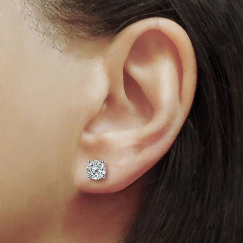 Real 2CT Round Brilliant Cut Diamond Stud Earring In 14K Gold Lab Created VS Dia - Image 5