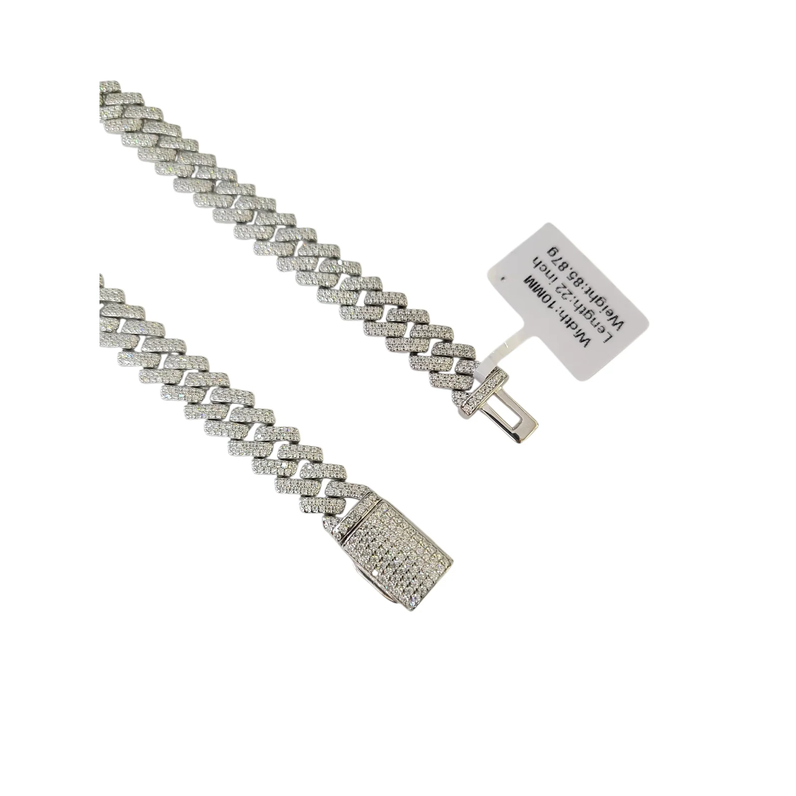 Moissanite Necklace Cuban Link Chain Real 925 Silver 22 Inch 10mm For Ladies - Image 3