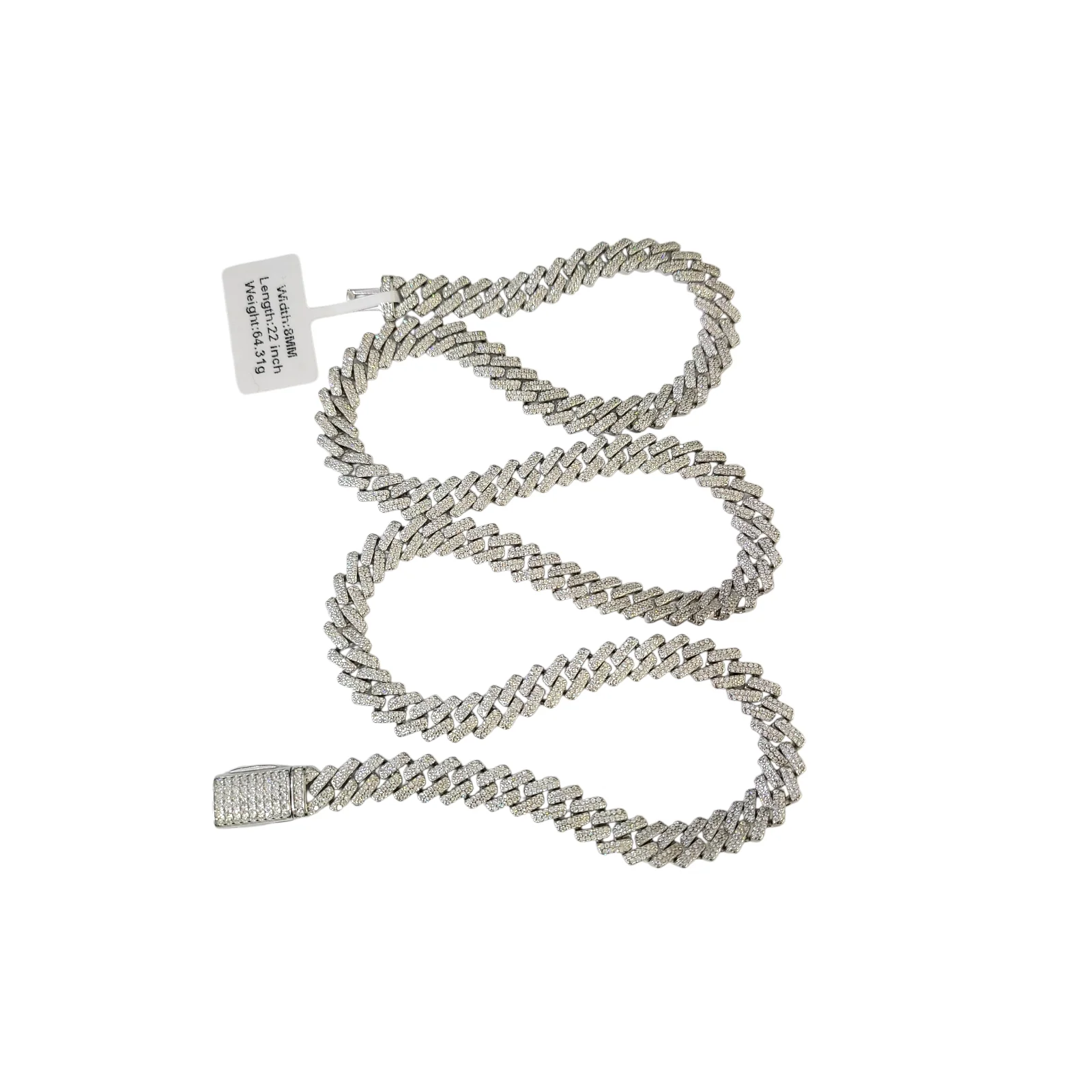 Real 925 Silver Moissanite Necklace Cuban Link Chain 22 Inch 8mm Women Men - Image 4