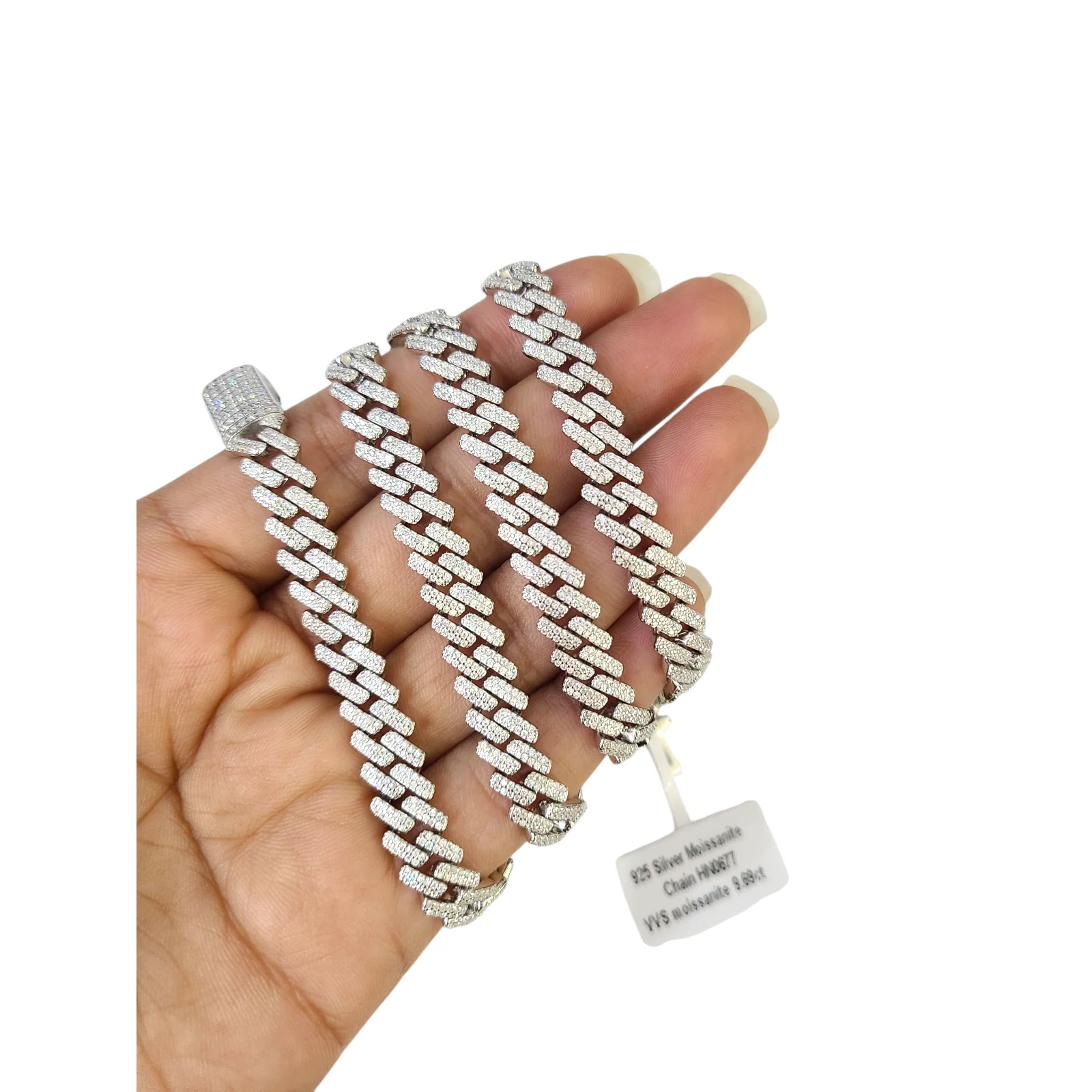 Real 925 Silver Moissanite Necklace Cuban Link Chain 22 Inch 8mm Women Men - Image 5