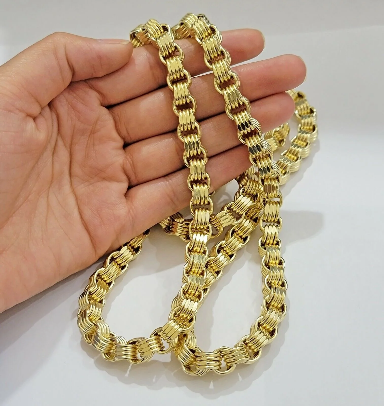 Real Box Byzantine chain necklace 7mm 10K Yellow Gold 26 Inches Men's 10KT
