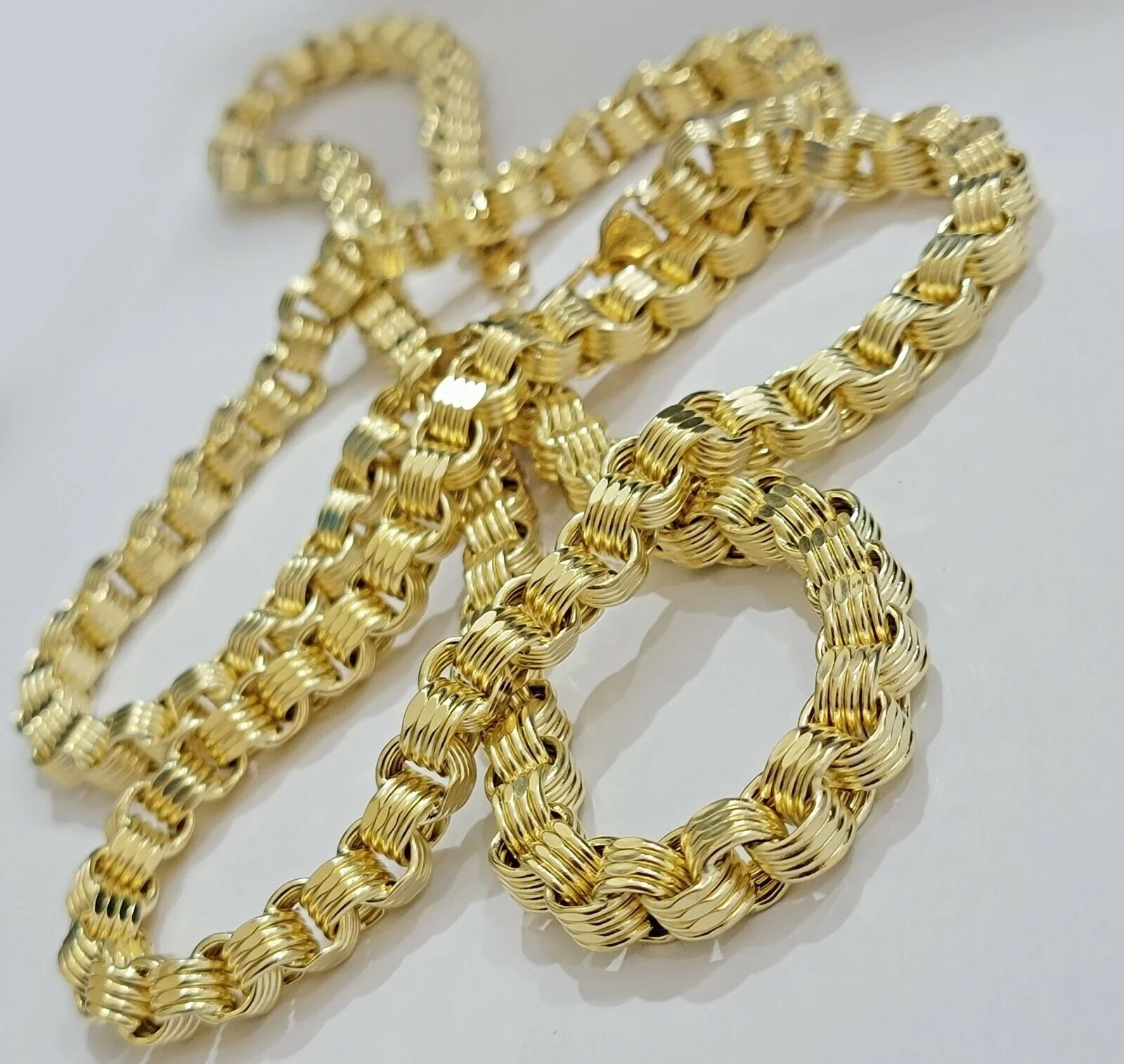 Real Box Byzantine chain necklace 7mm 10K Yellow Gold 22 Inches Men's 10KT - Image 2